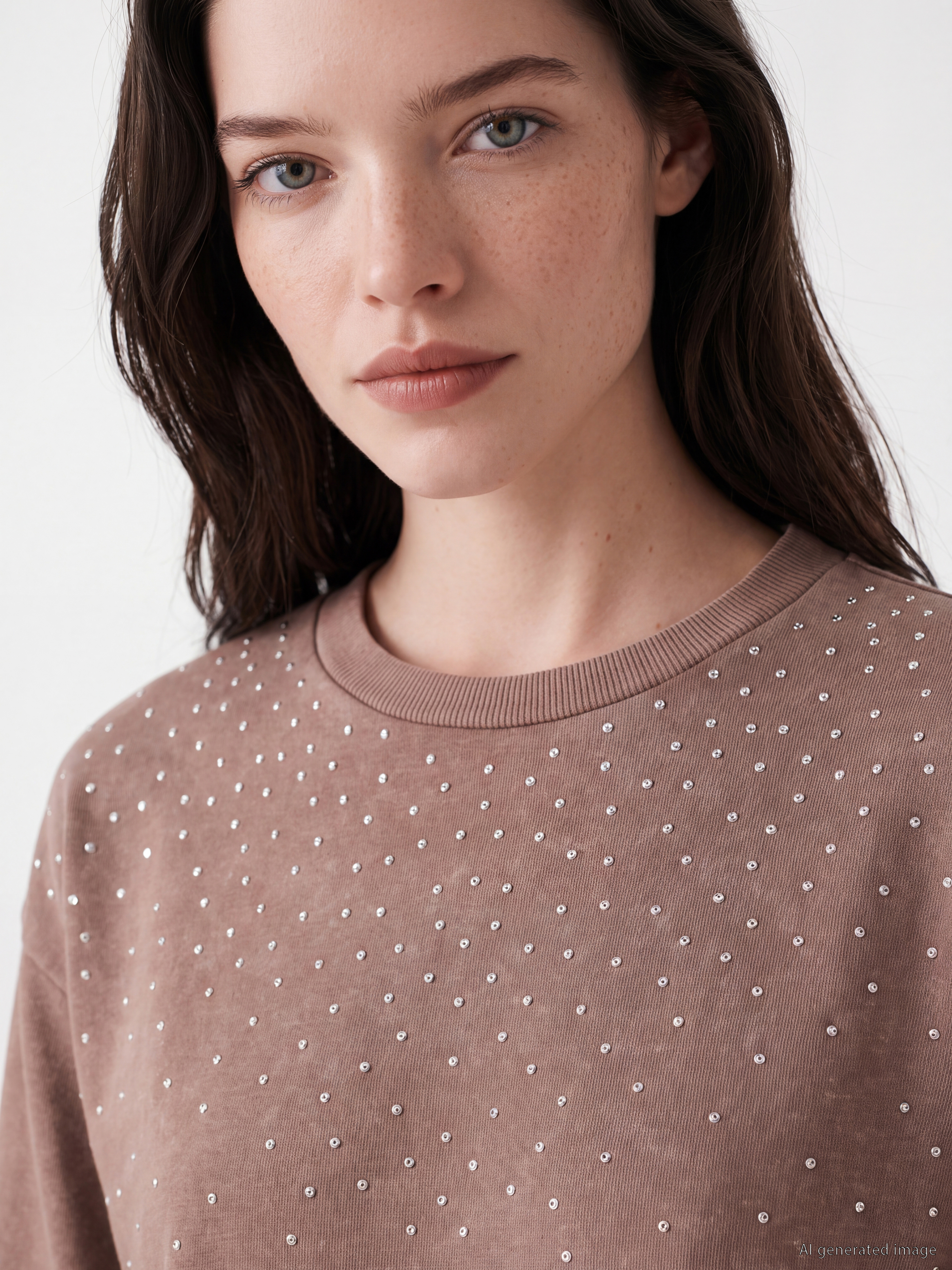 LCW Comfort Bisiklet Yaka Taşlı Kadın Sweatshirt görsel 3