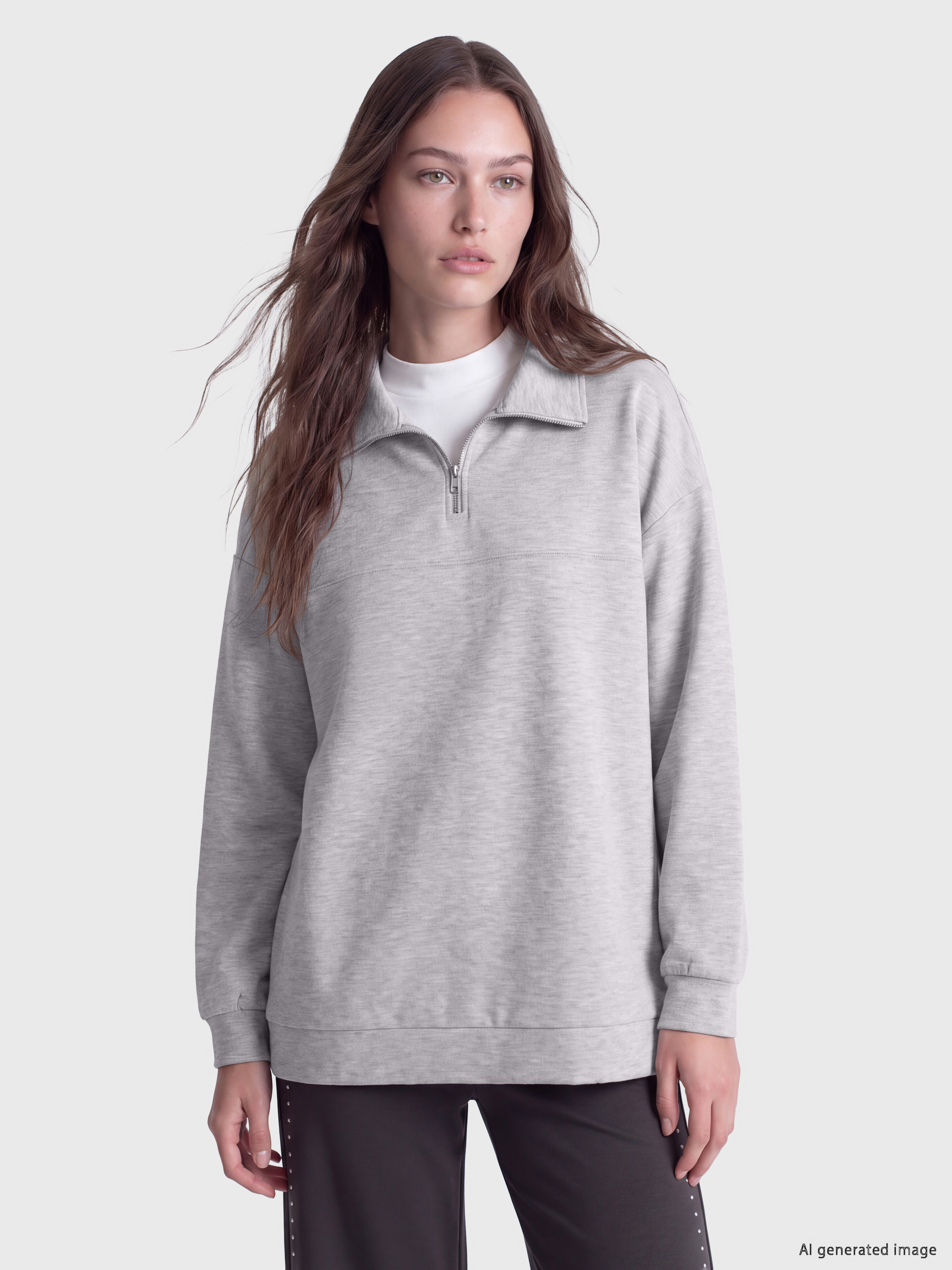 LCW Modest Dik Yaka Oversize Kadın Sweatshirt