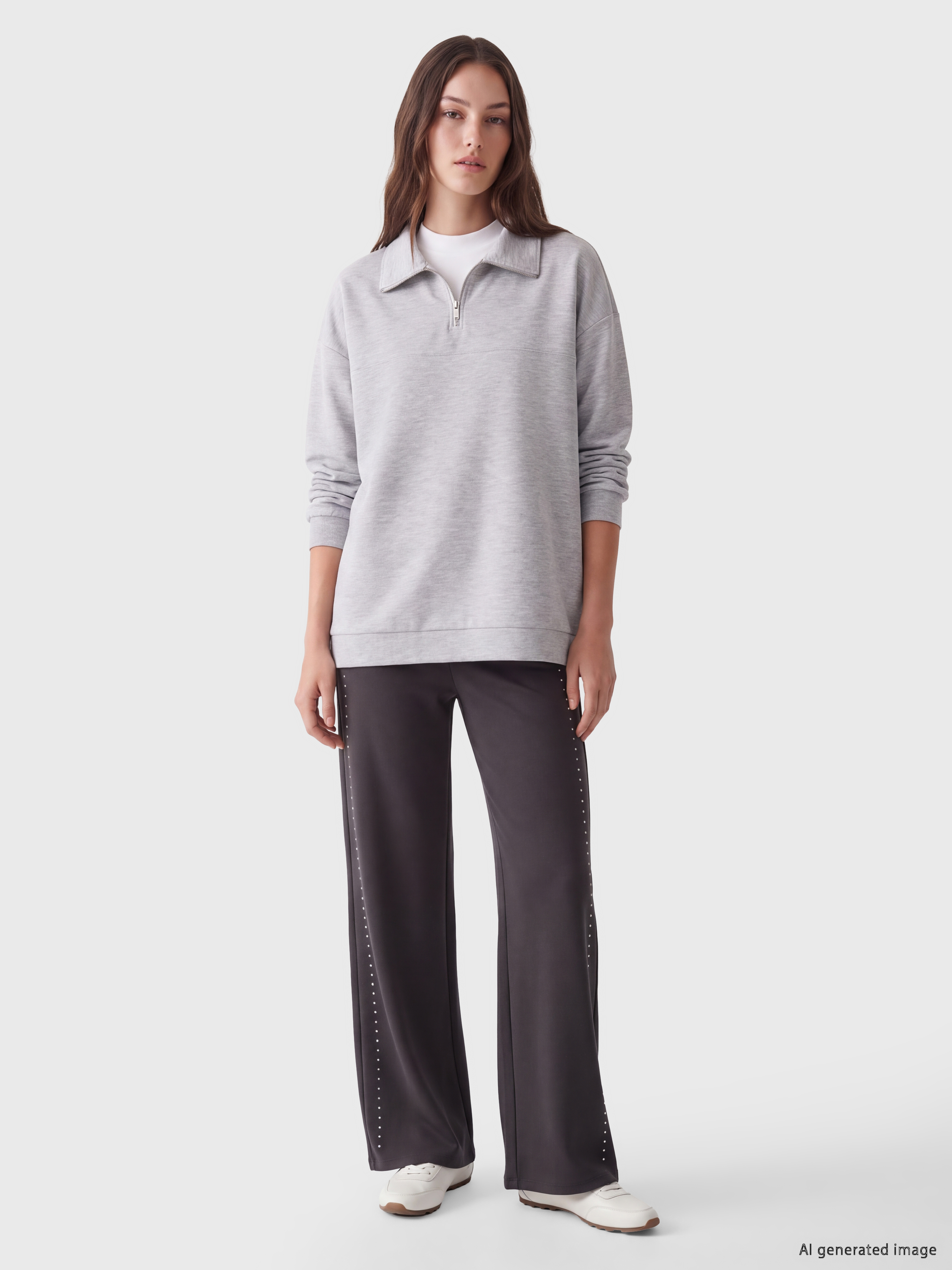 LCW Modest Dik Yaka Oversize Kadın Sweatshirt görsel 2