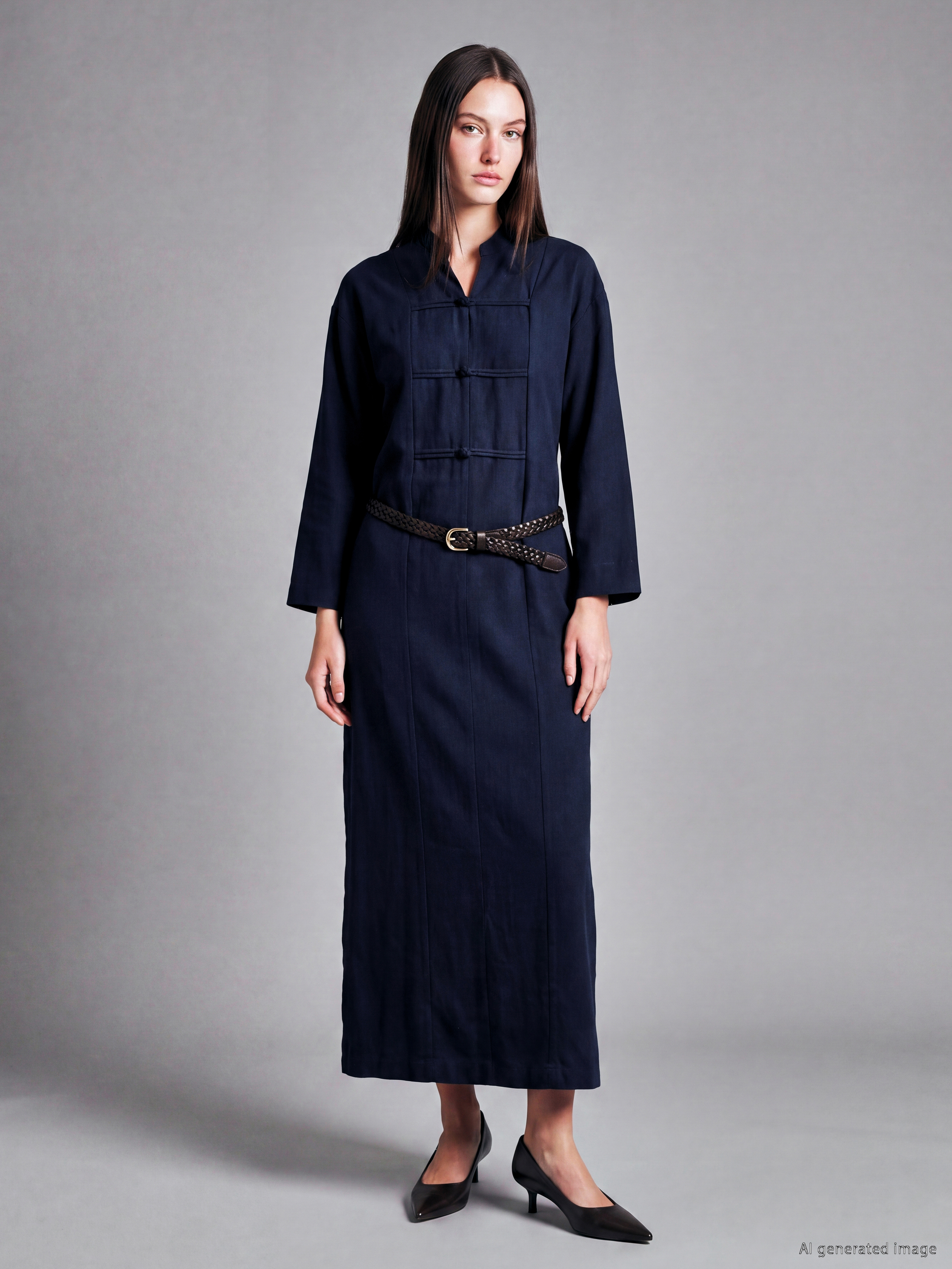 LCW Modest Kaçık Yaka Biye Düğmeli Oversize Elbise