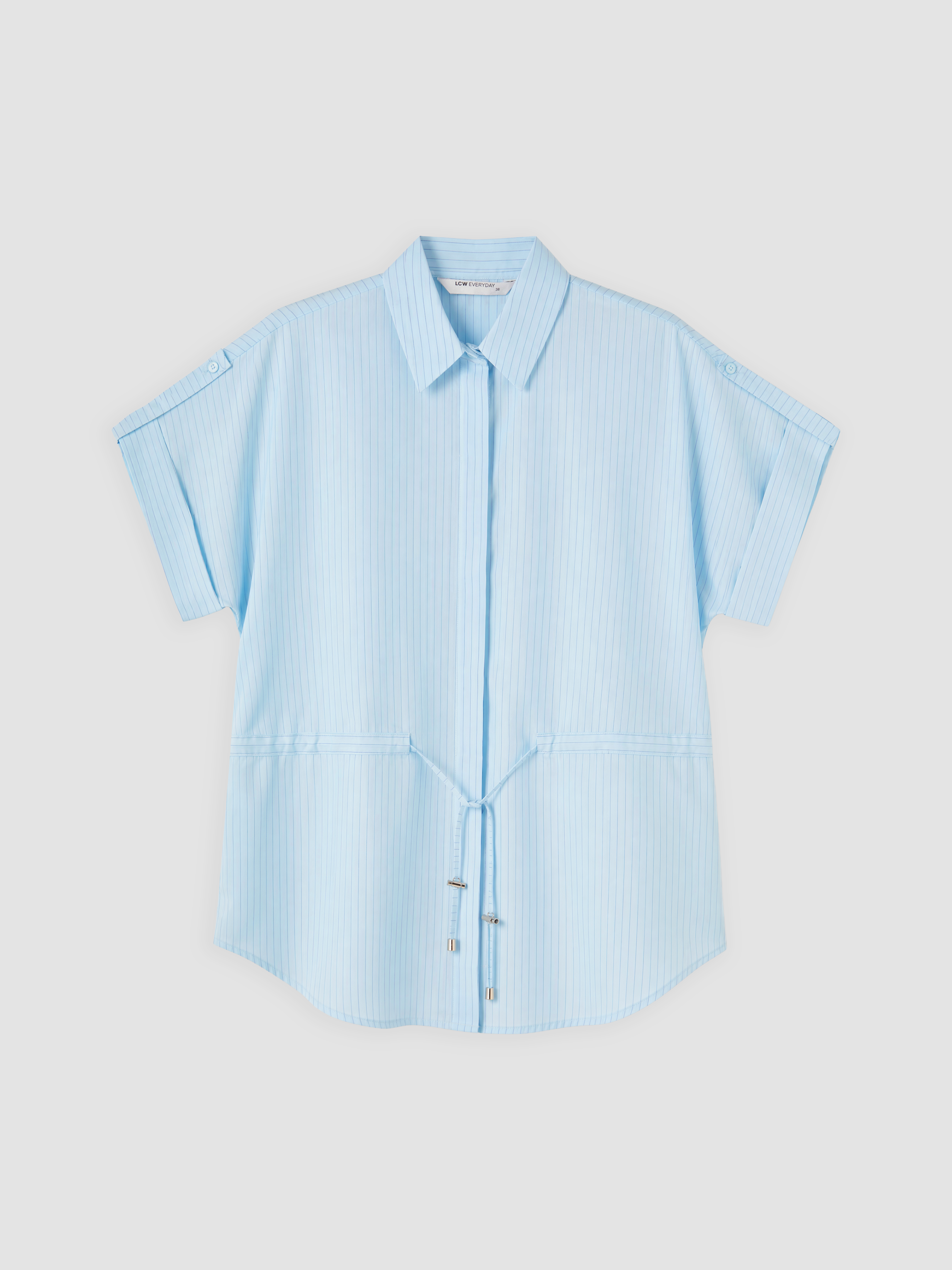LCWAIKIKI Classic Çizgili Bağcıklı Oversize Kadın Gömlek görsel 5