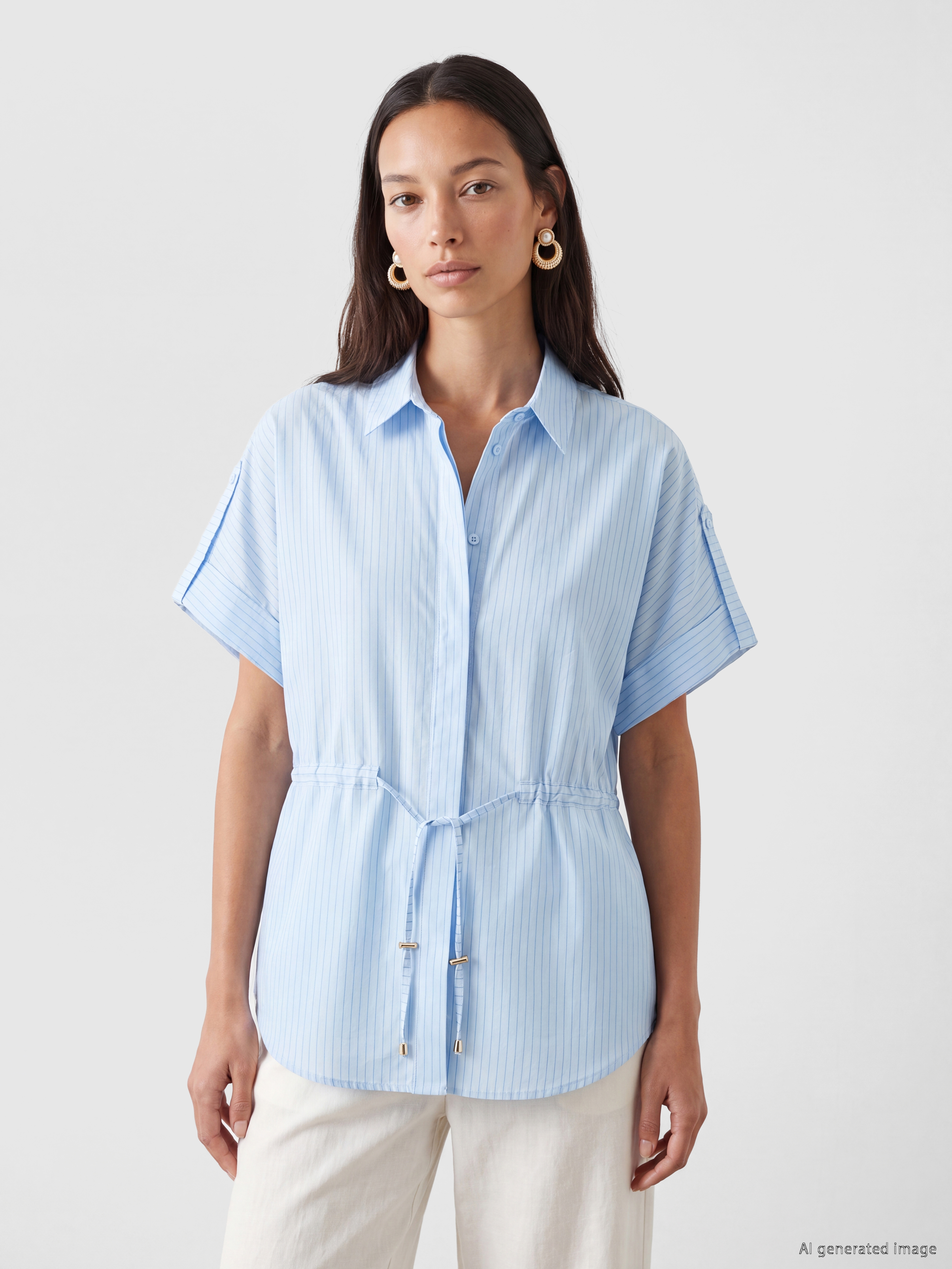 LCWAIKIKI Classic Çizgili Bağcıklı Oversize Kadın Gömlek