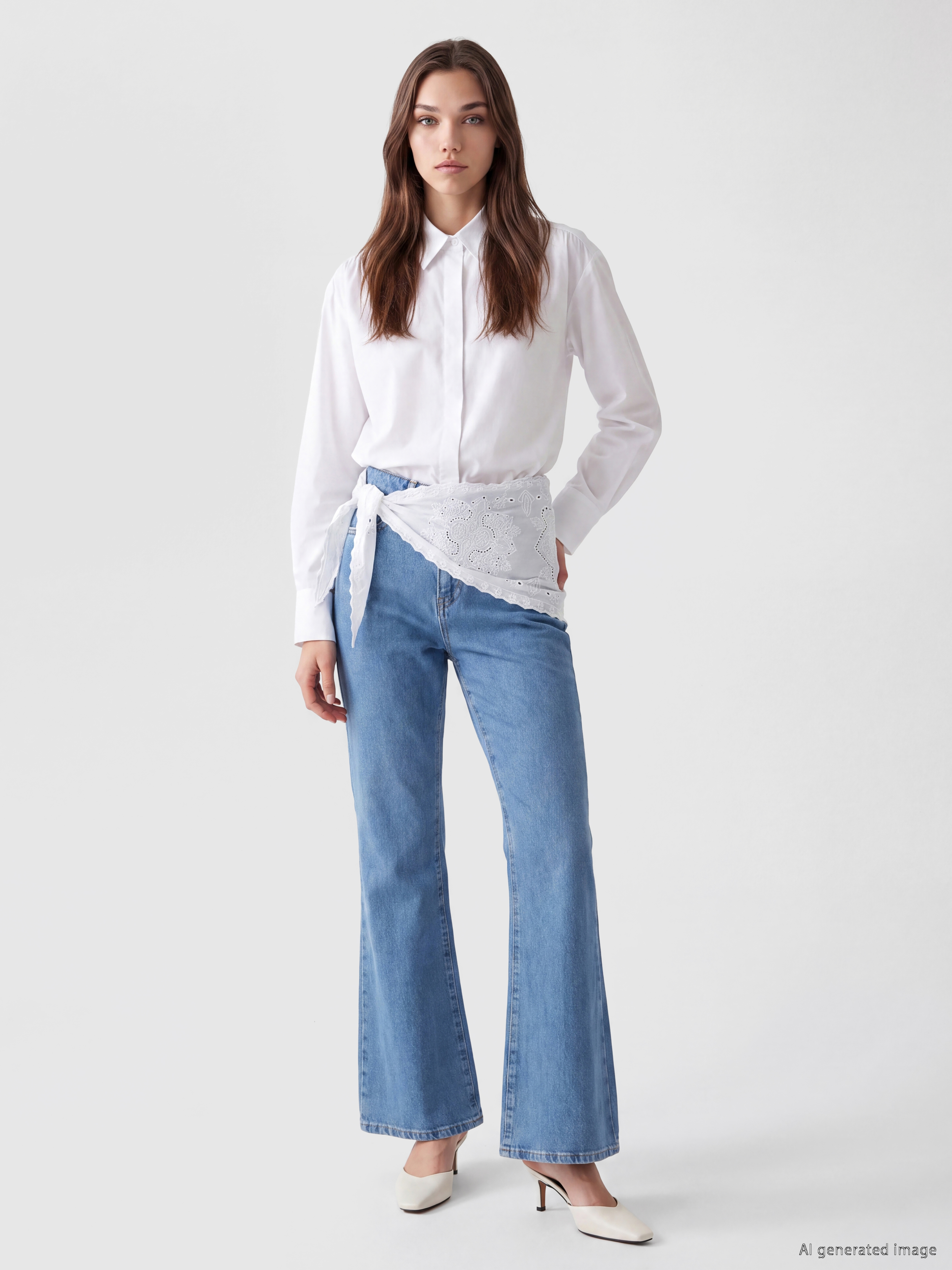 LCW Modest Beli Fularlı Flare Kadın Jean Pantolon