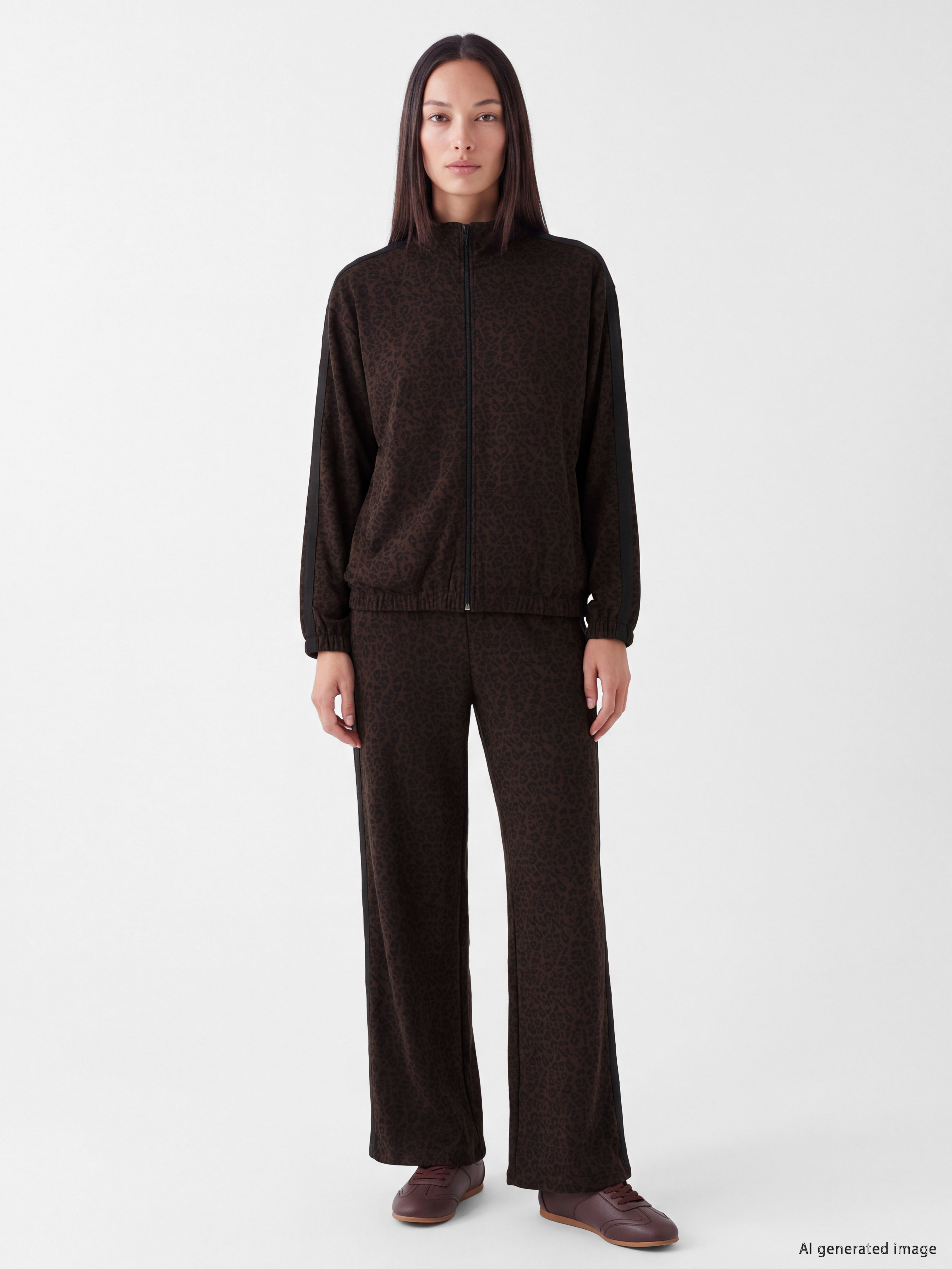 LCW EVERYDAY Leopar Desenli Soft Touch Kadın Fermuarlı Sweatshirt görsel 2