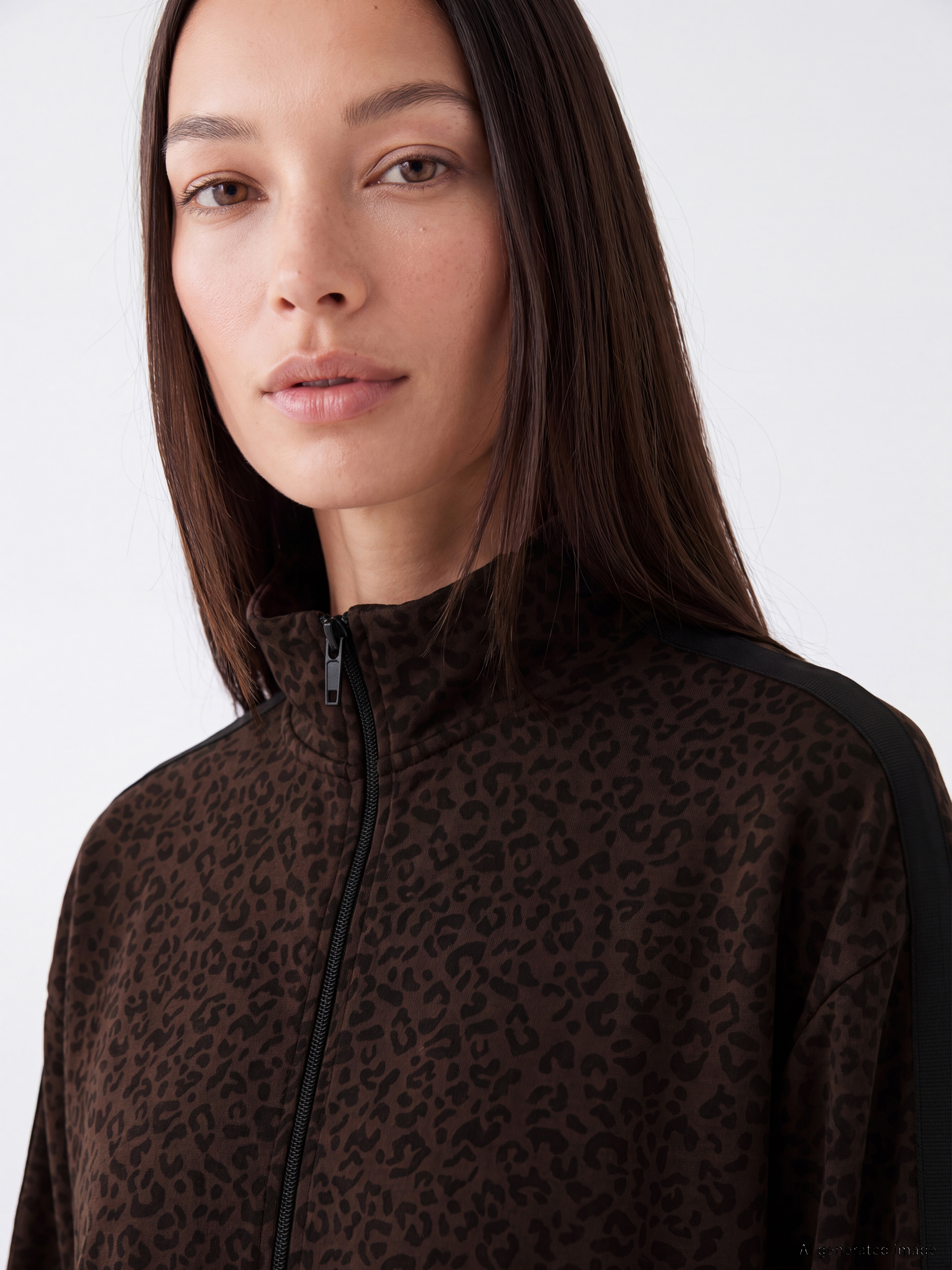 LCW EVERYDAY Leopar Desenli Soft Touch Kadın Fermuarlı Sweatshirt görsel 3