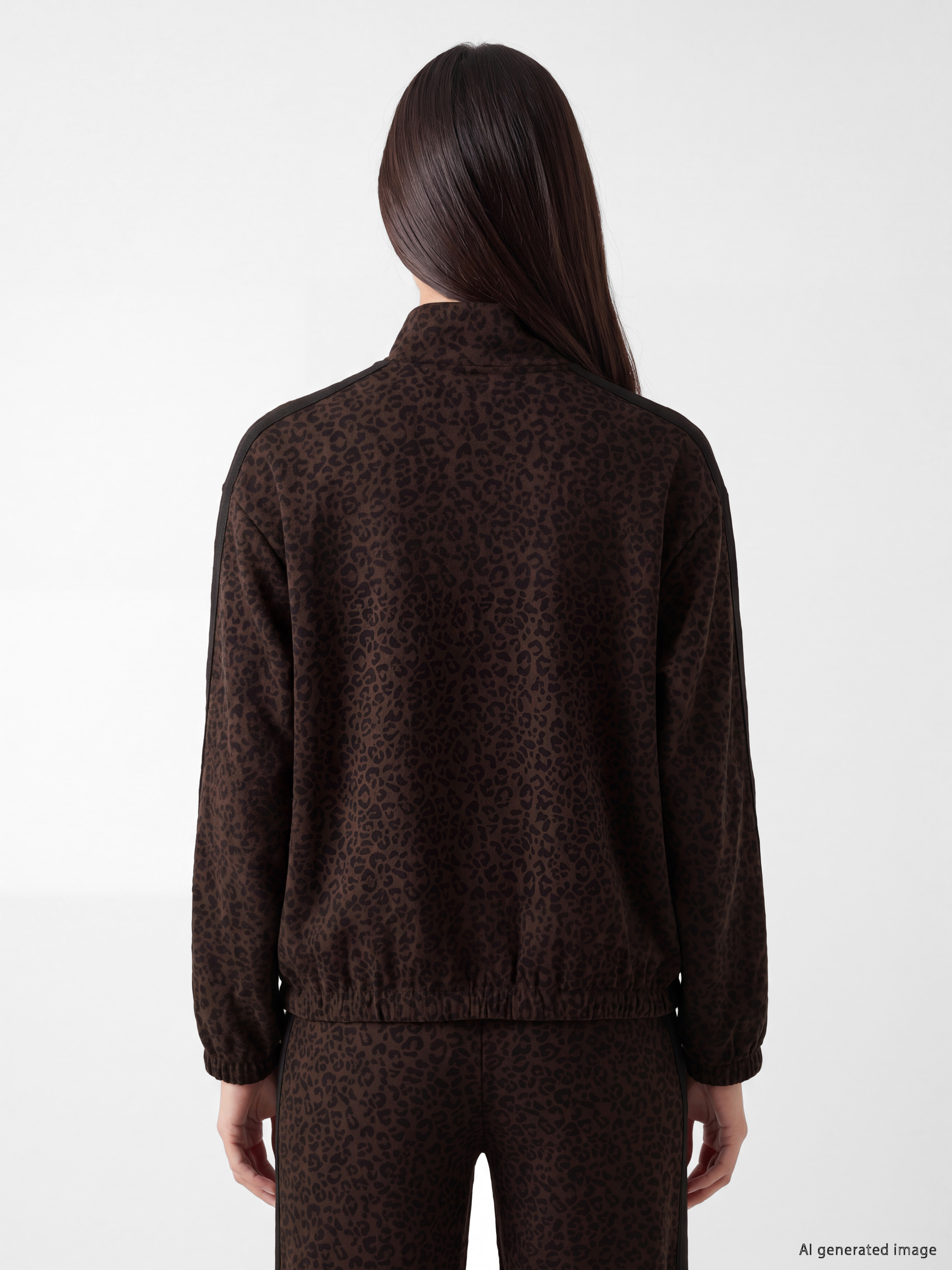 LCW EVERYDAY Leopar Desenli Soft Touch Kadın Fermuarlı Sweatshirt görsel 4
