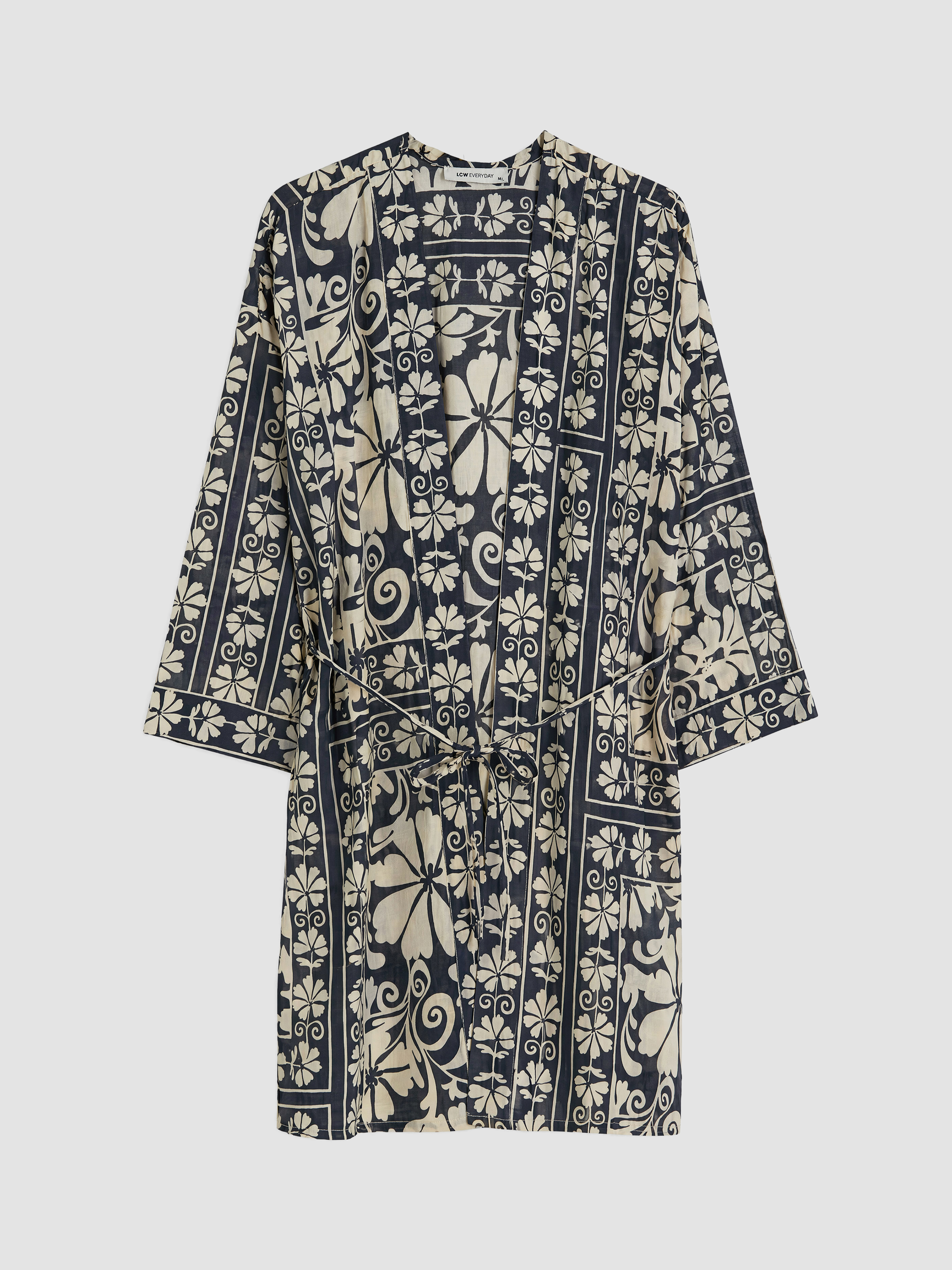 LCW EVERYDAY Şal Yaka Desenli Beli Kuşaklı Kadın Kimono görsel 5