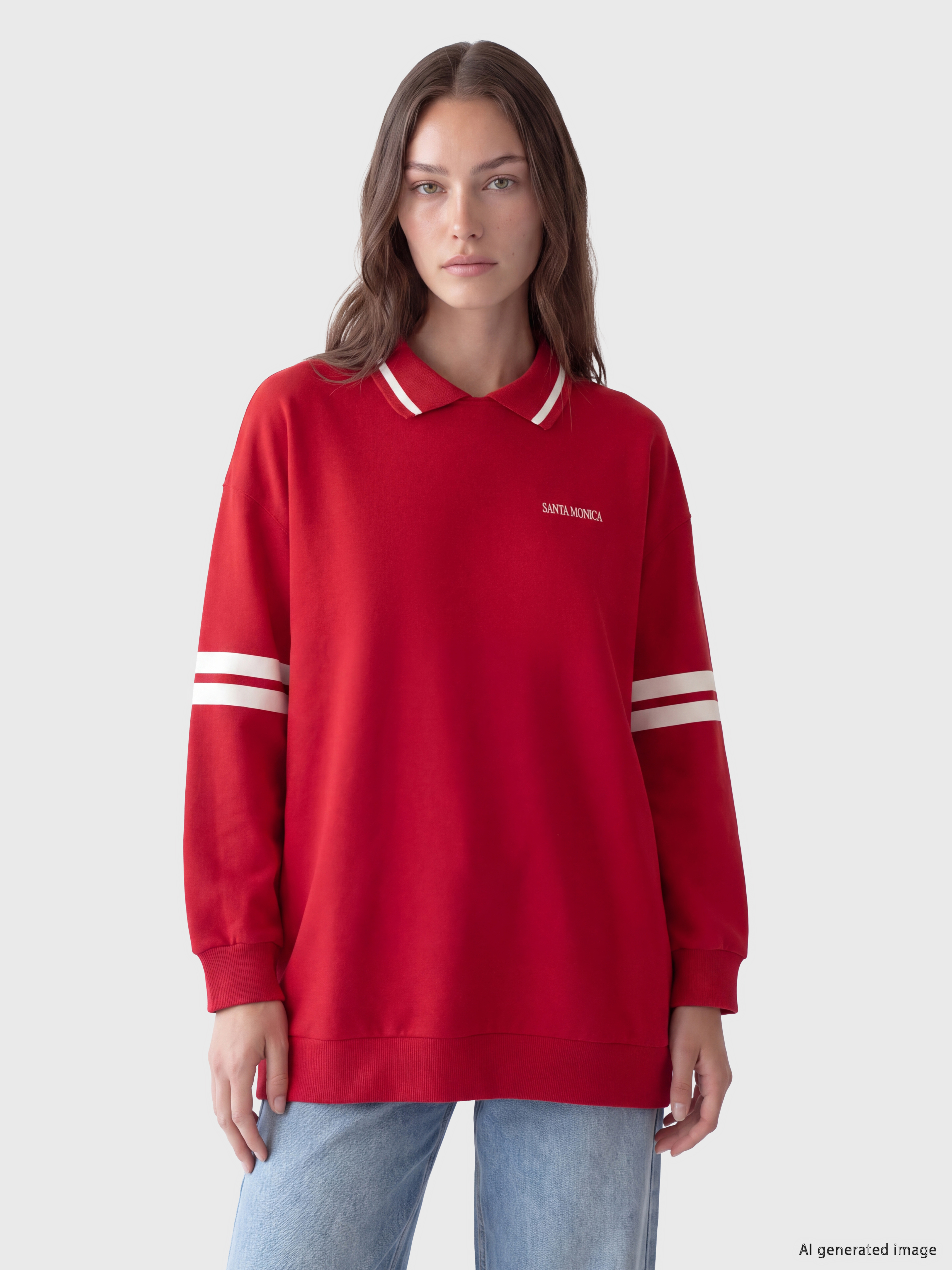 LCW Modest Polo Yaka Baskılı Kadın Sweatshirt Tunik