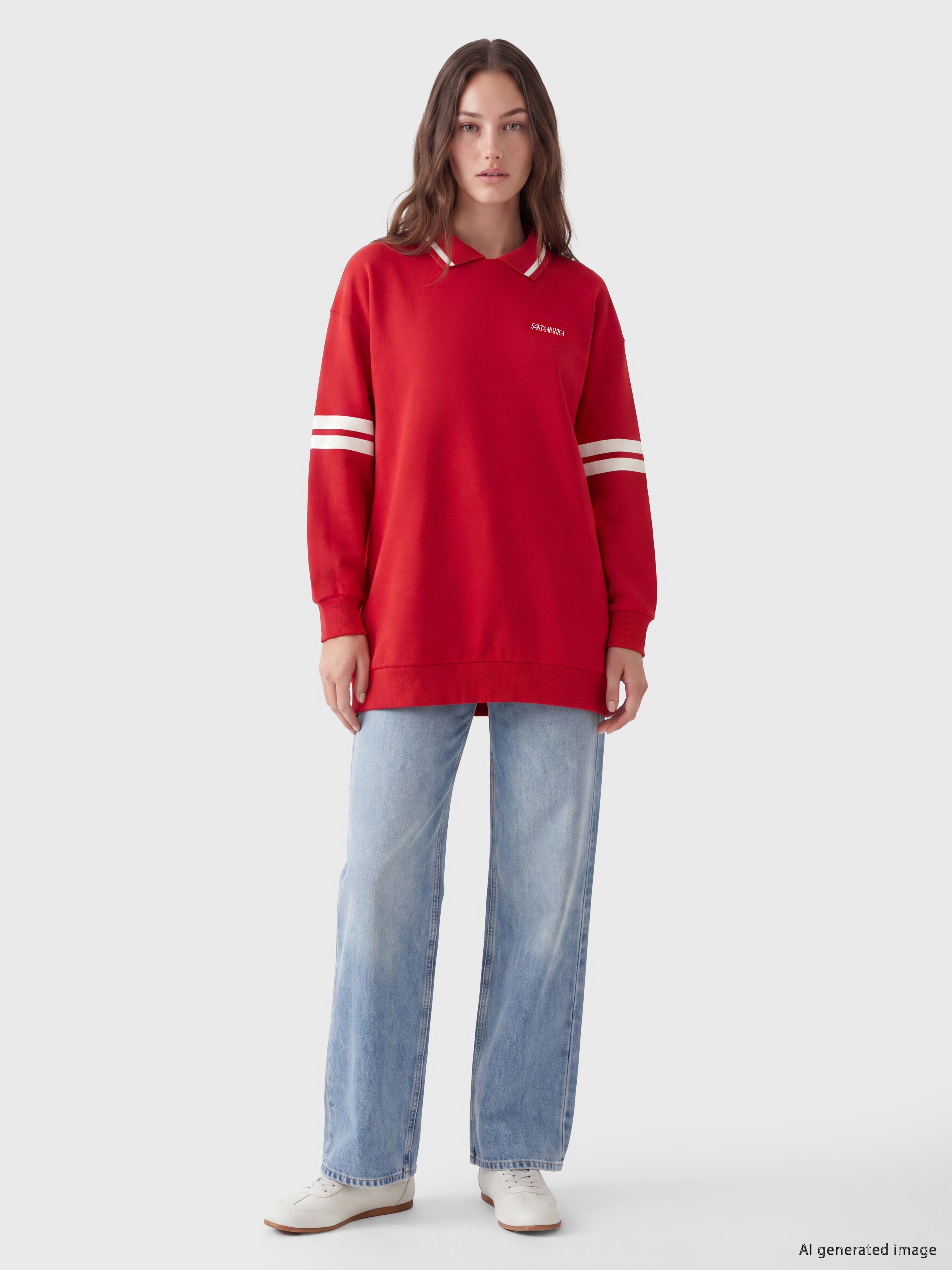 LCW Modest Polo Yaka Baskılı Kadın Sweatshirt Tunik görsel 2