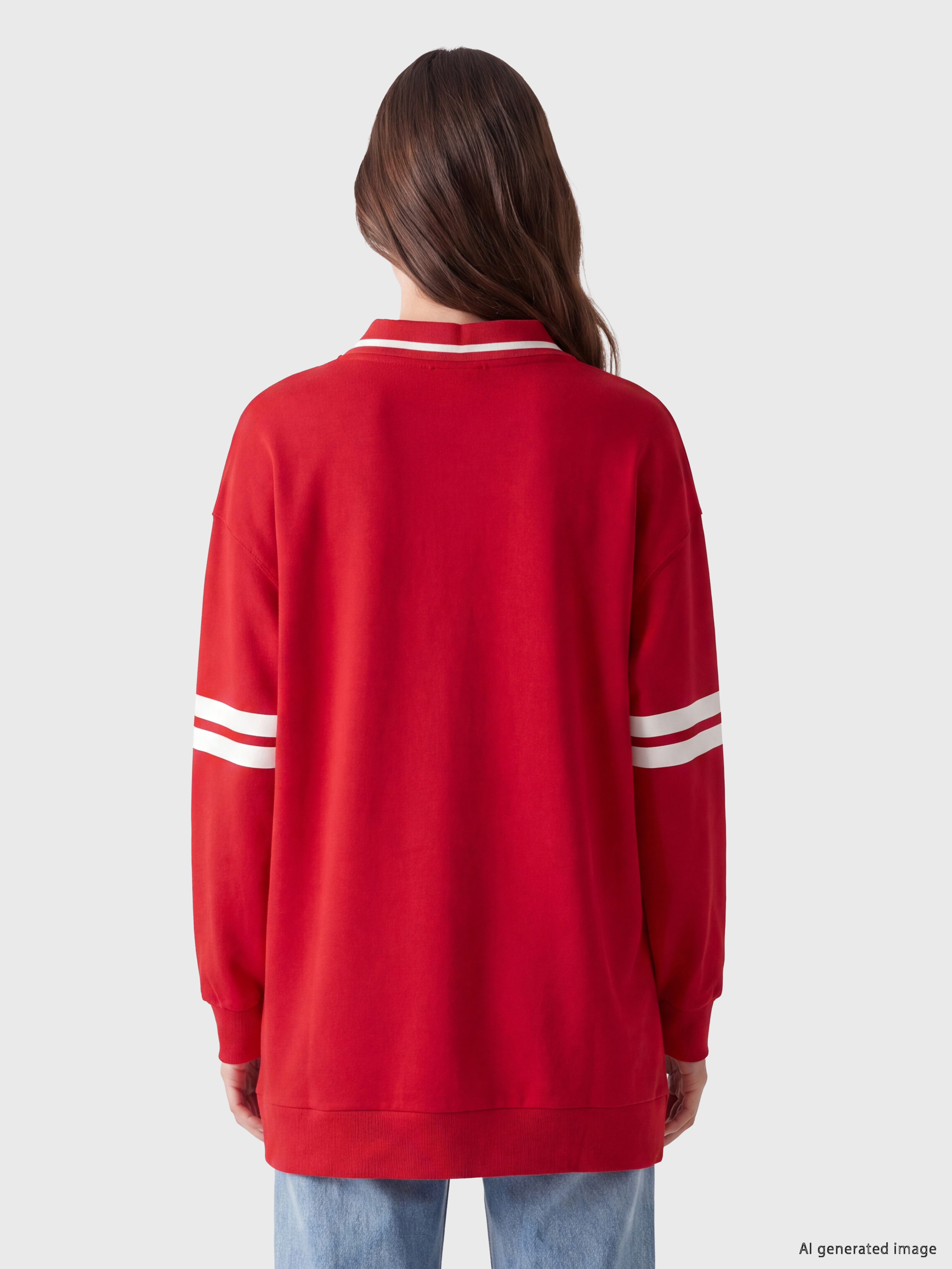 LCW Modest Polo Yaka Baskılı Kadın Sweatshirt Tunik görsel 4