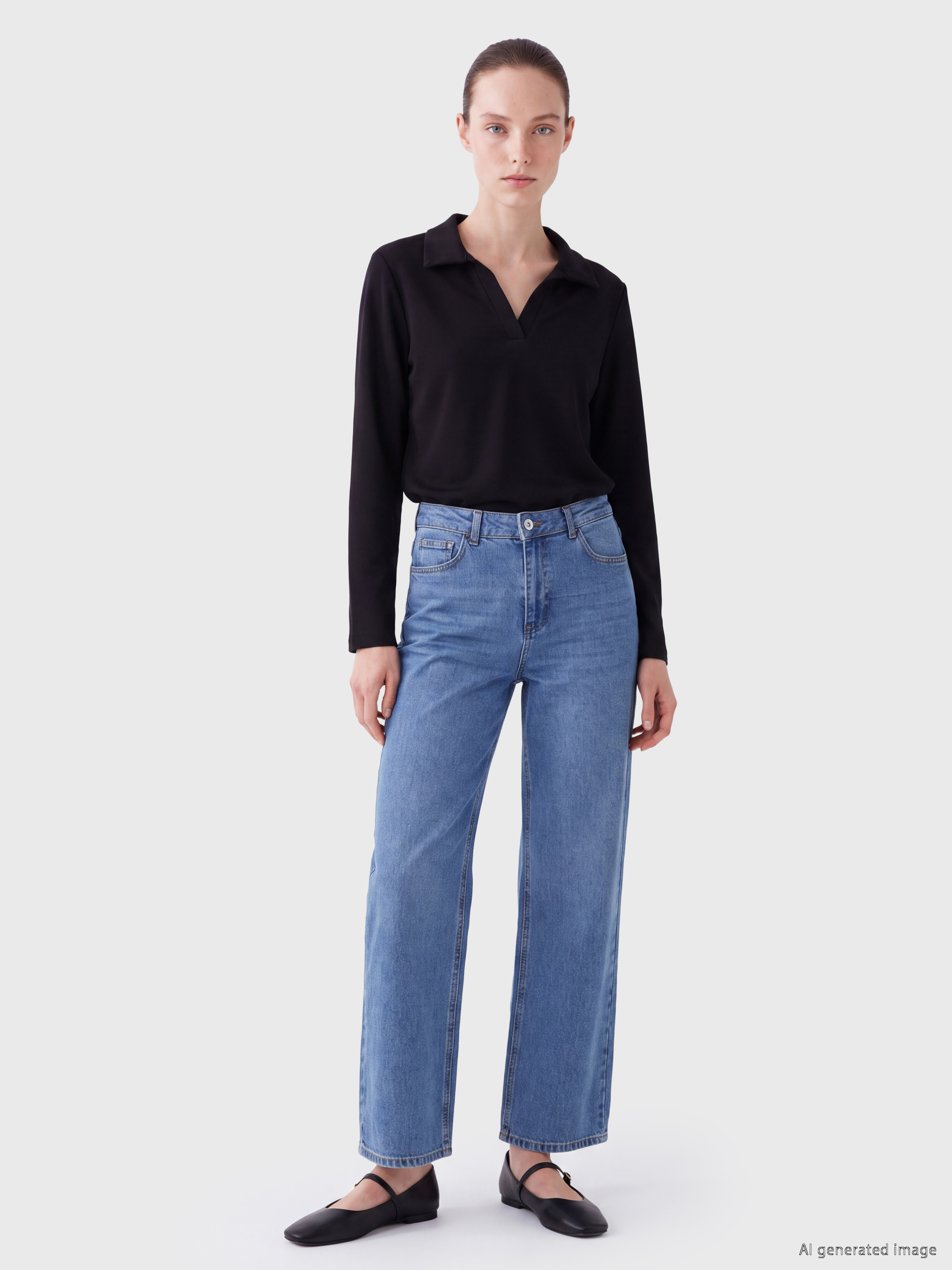 LCW Comfort Polo Yaka Soft Touch Kadın Sweatshirt görsel 2