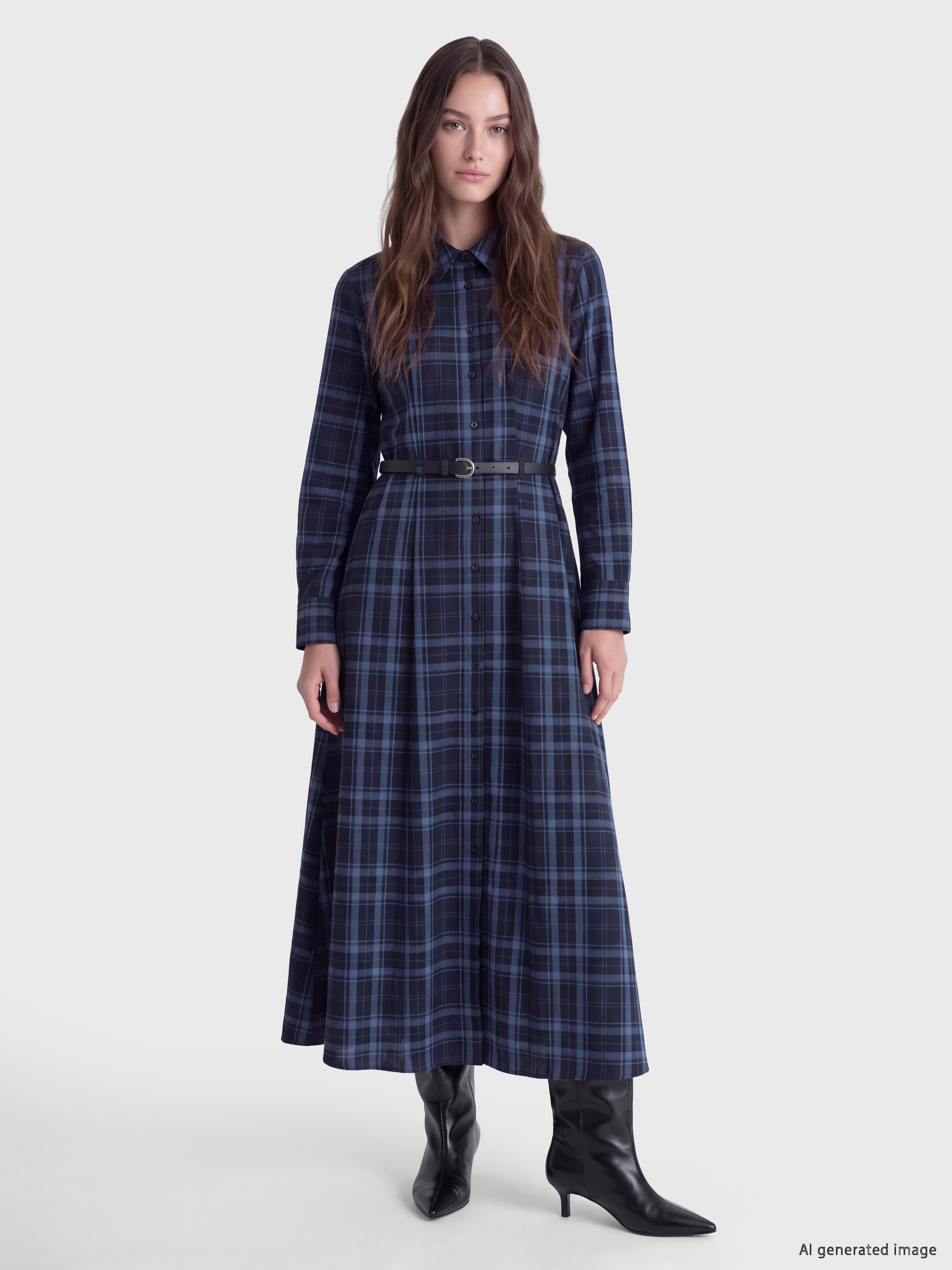 LCW Modest Beli Kemerli Ekose Gömlek Elbise