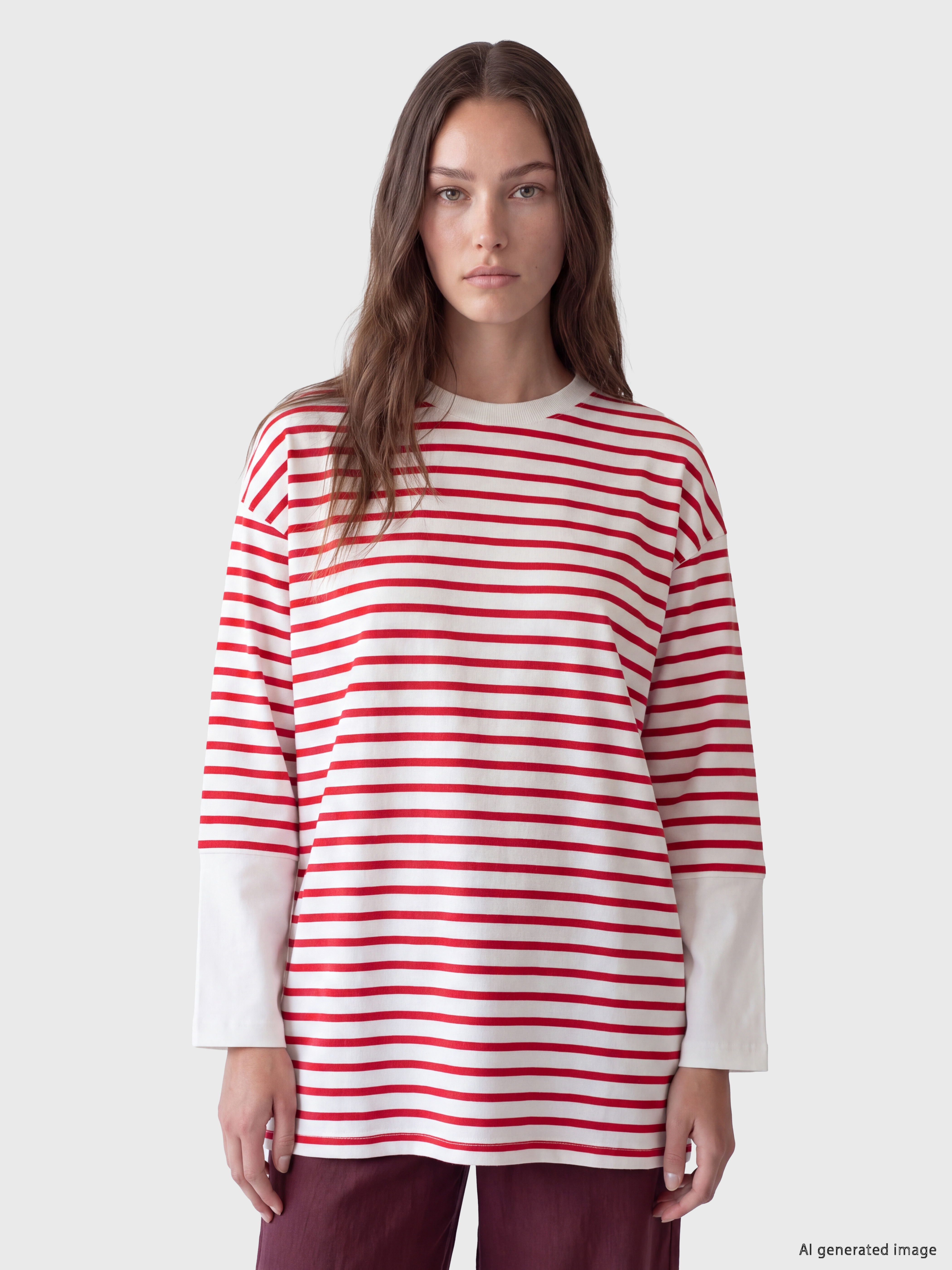 LCW Modest Bisiklet Yaka Çizgili Kadın Tunik