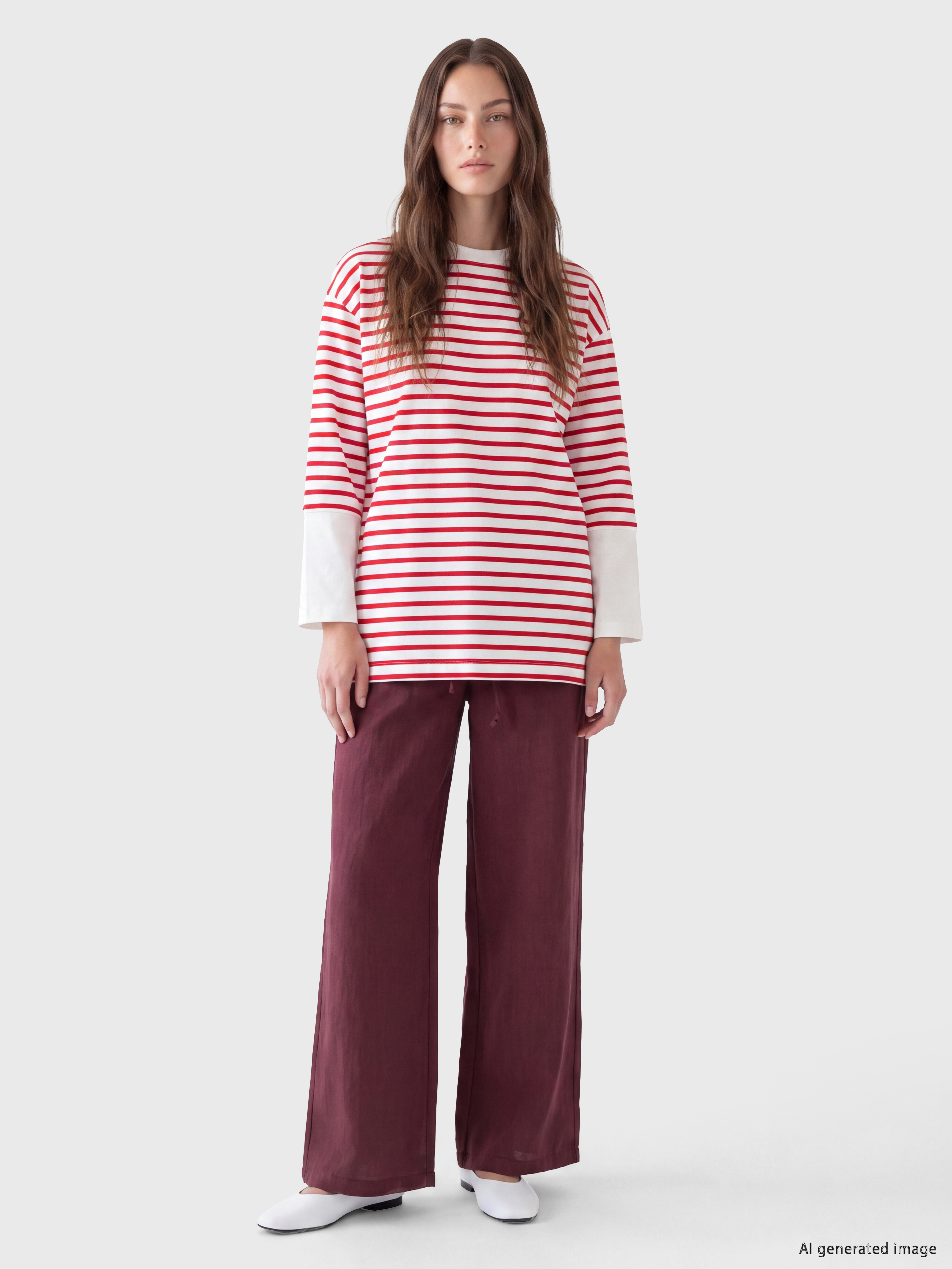 LCW Modest Bisiklet Yaka Çizgili Kadın Tunik görsel 2