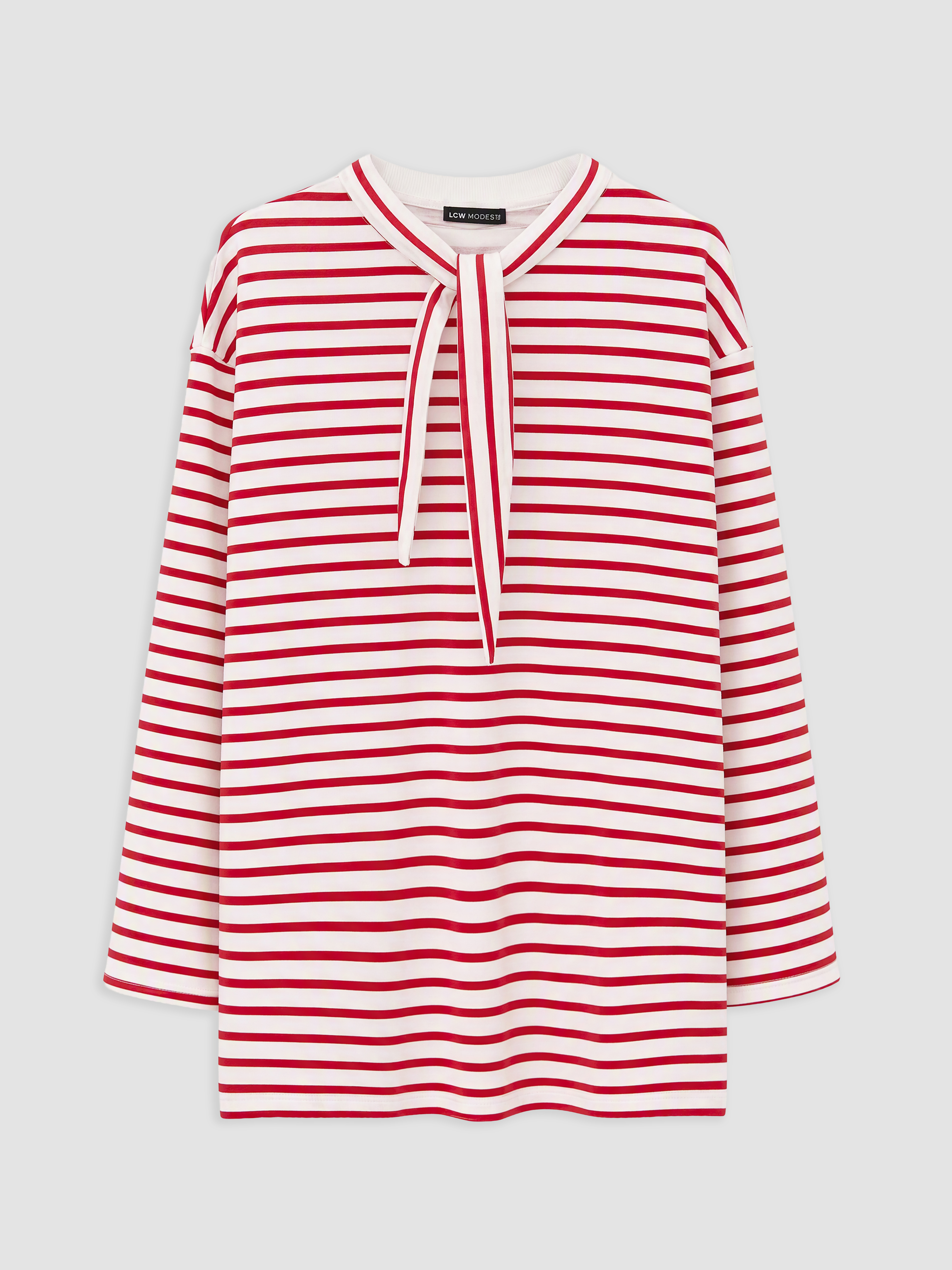 LCW Modest Çizgili Oversize Kadın Sweatshirt Tunik görsel 5