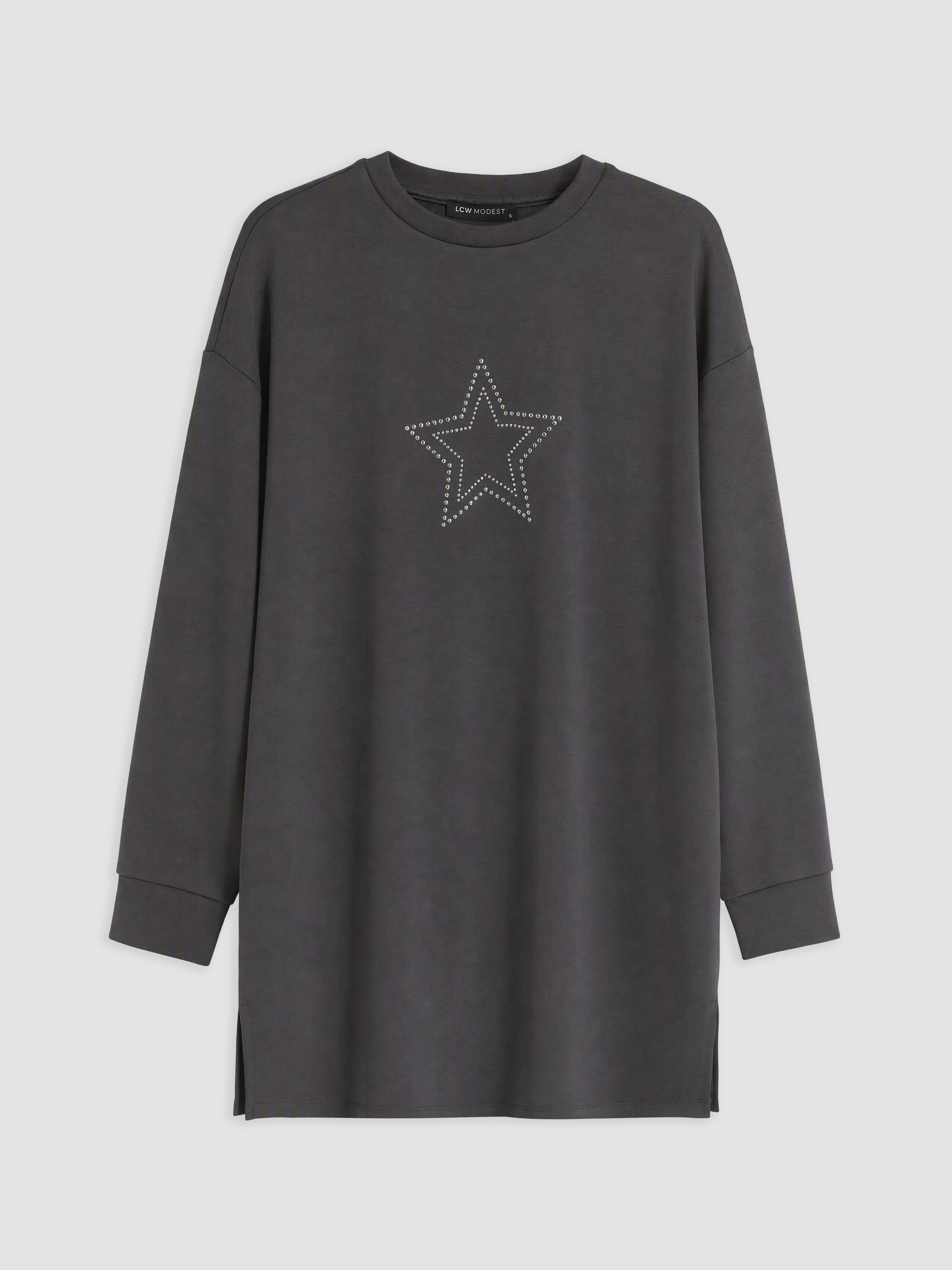 LCW Modest Taşlı Soft Touch Kadın Sweatshirt Tunik