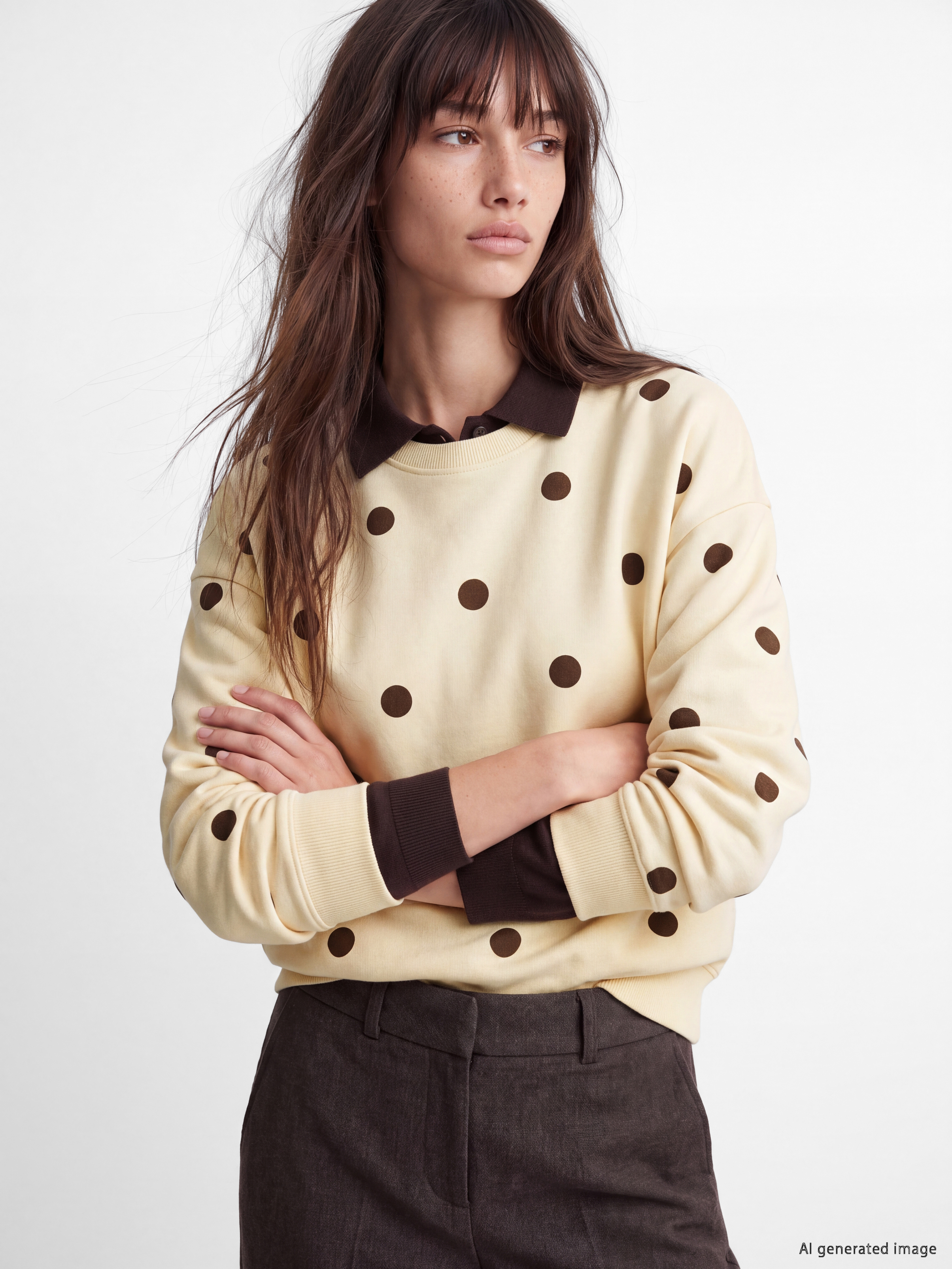 XSIDE Puantiyeli Oversize Kadın Kalın Sweatshirt