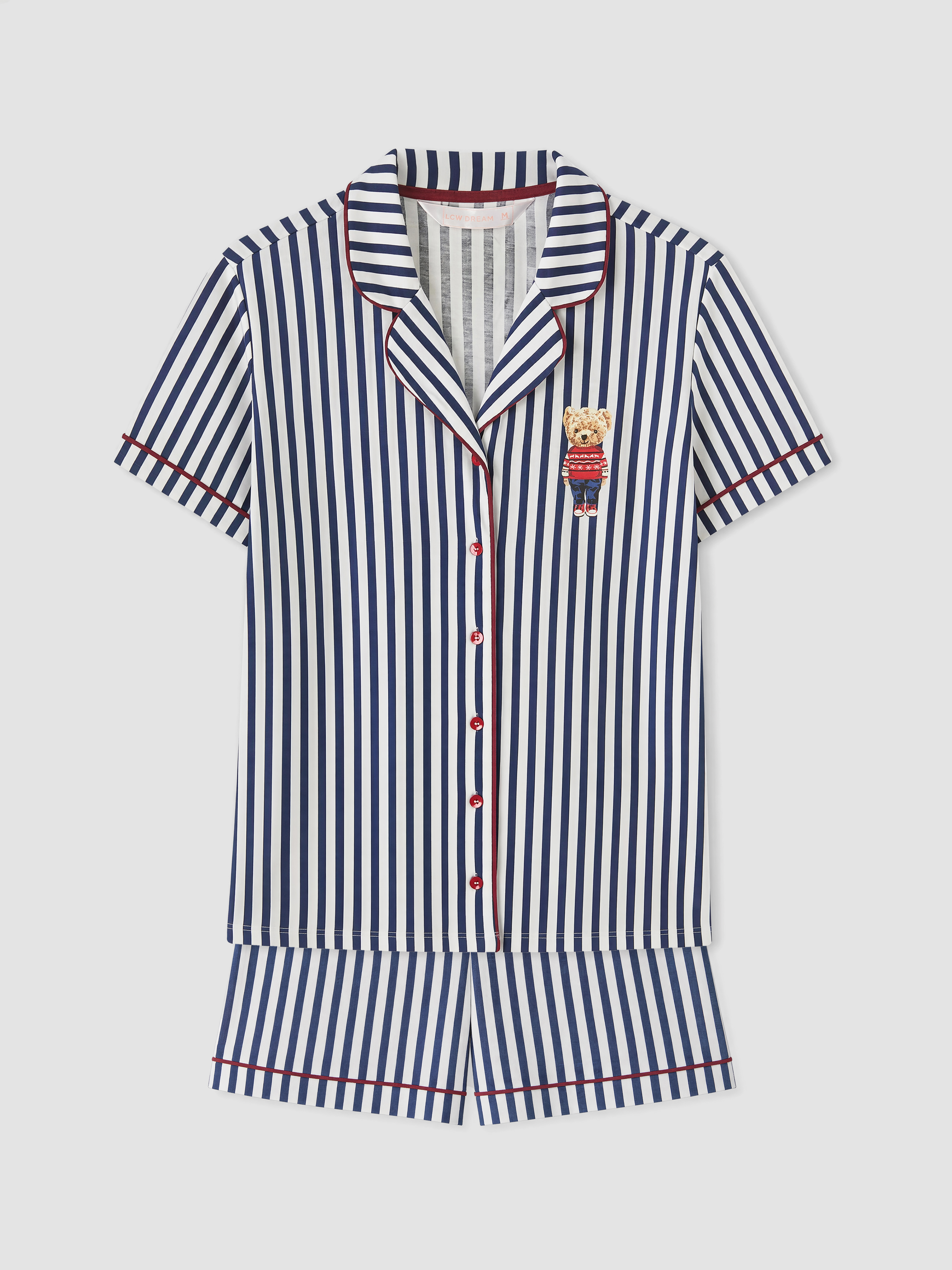 LCW DREAM Gömlek Yaka Çizgili Kadın Şortlu Pijama Takımı görsel 5