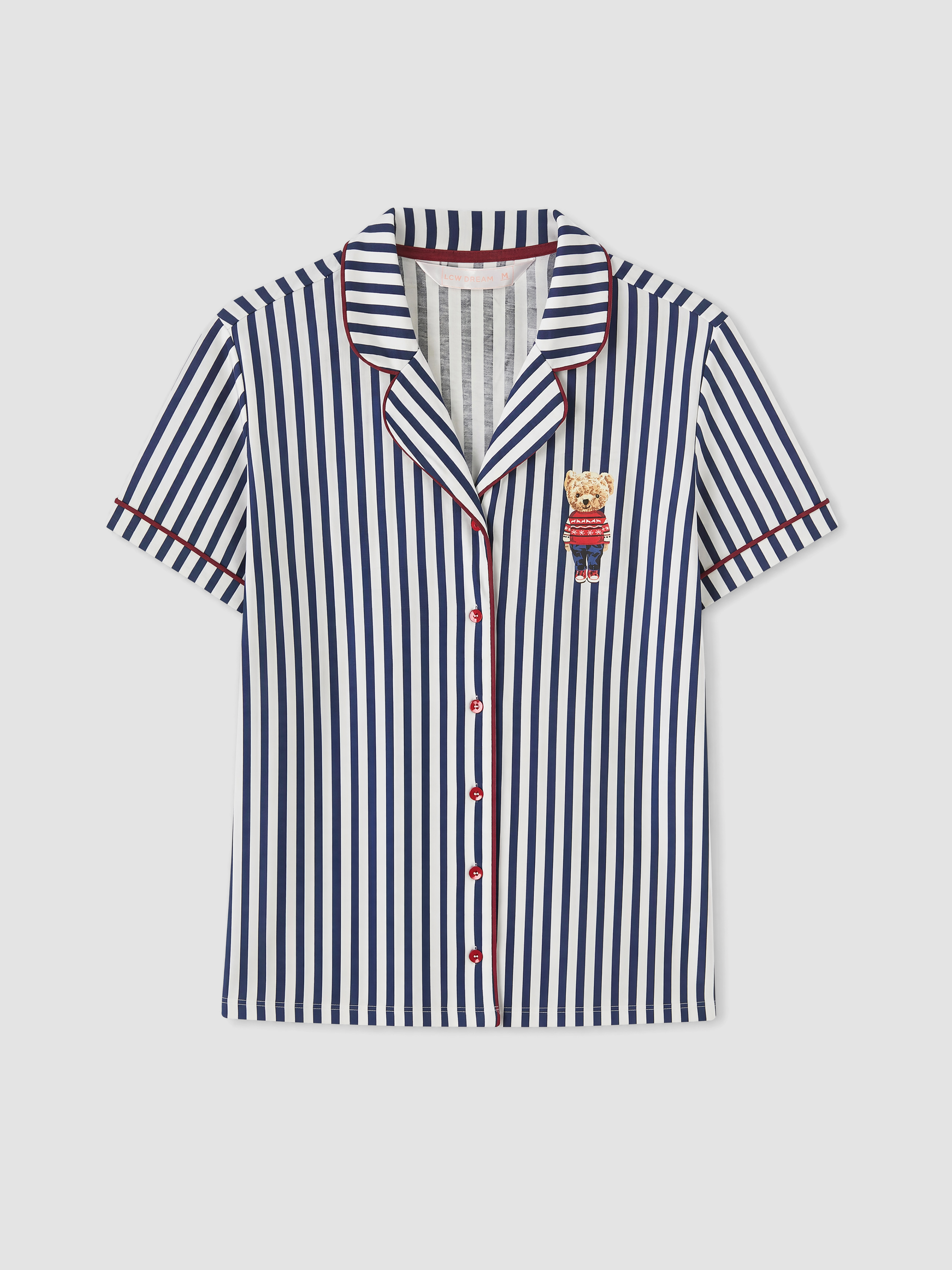 LCW DREAM Gömlek Yaka Çizgili Kadın Şortlu Pijama Takımı görsel 6