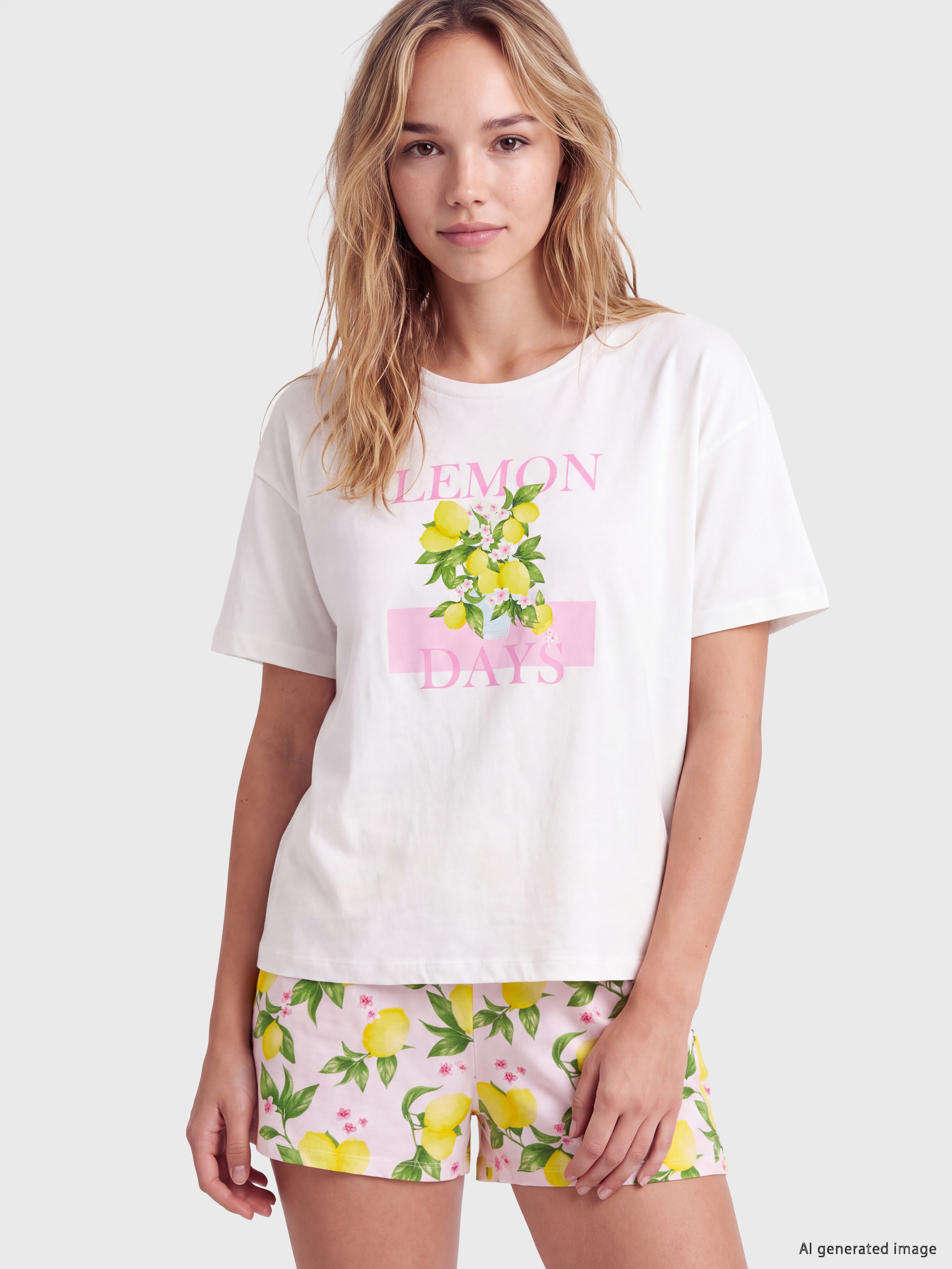 LCW DREAM Limon Baskılı Kadın Şortlu Pijama Takımı
