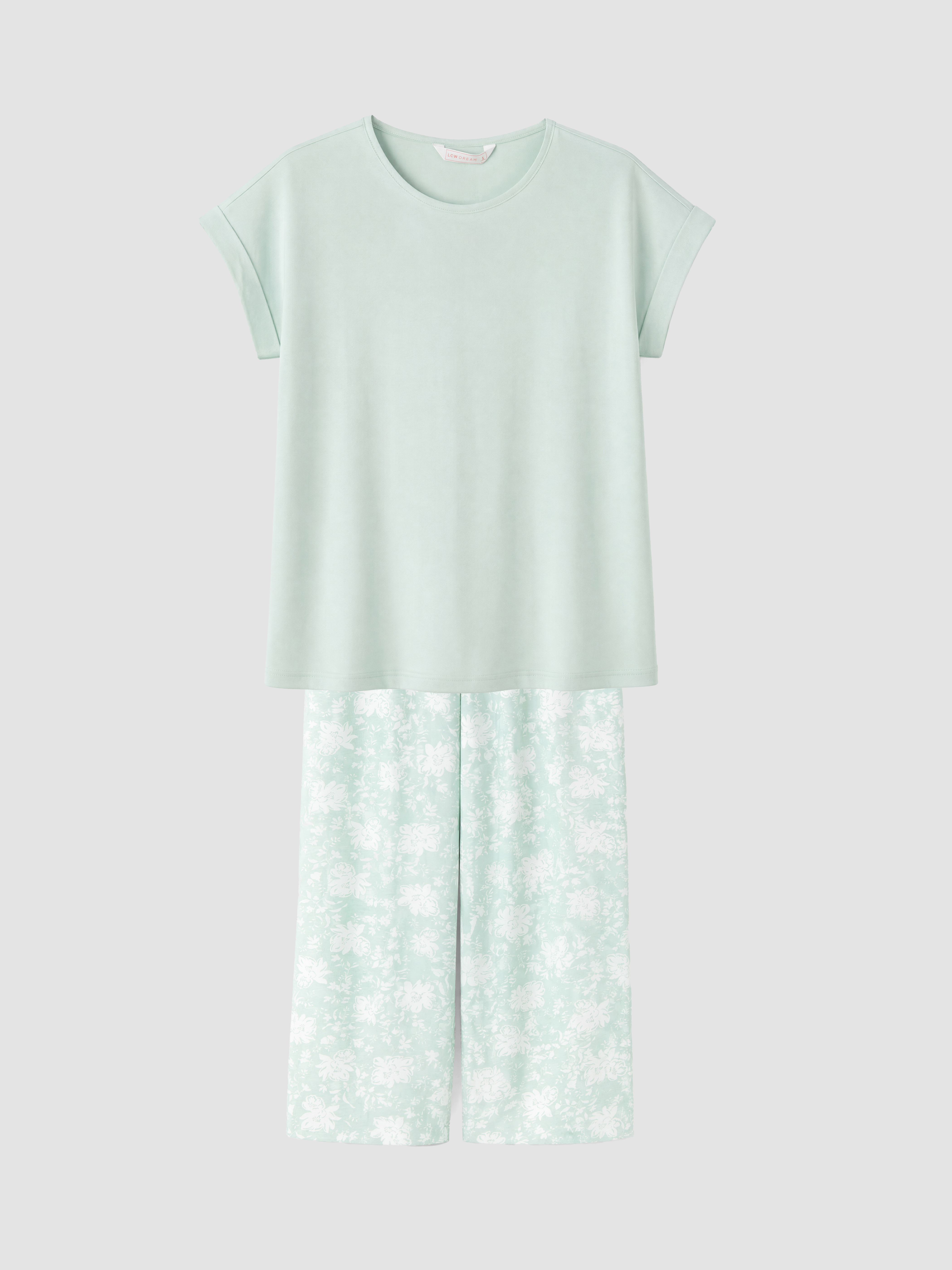 LCW DREAM Bisiklet Yaka Çiçekli Kadın Kaprili Pijama Takımı görsel 5