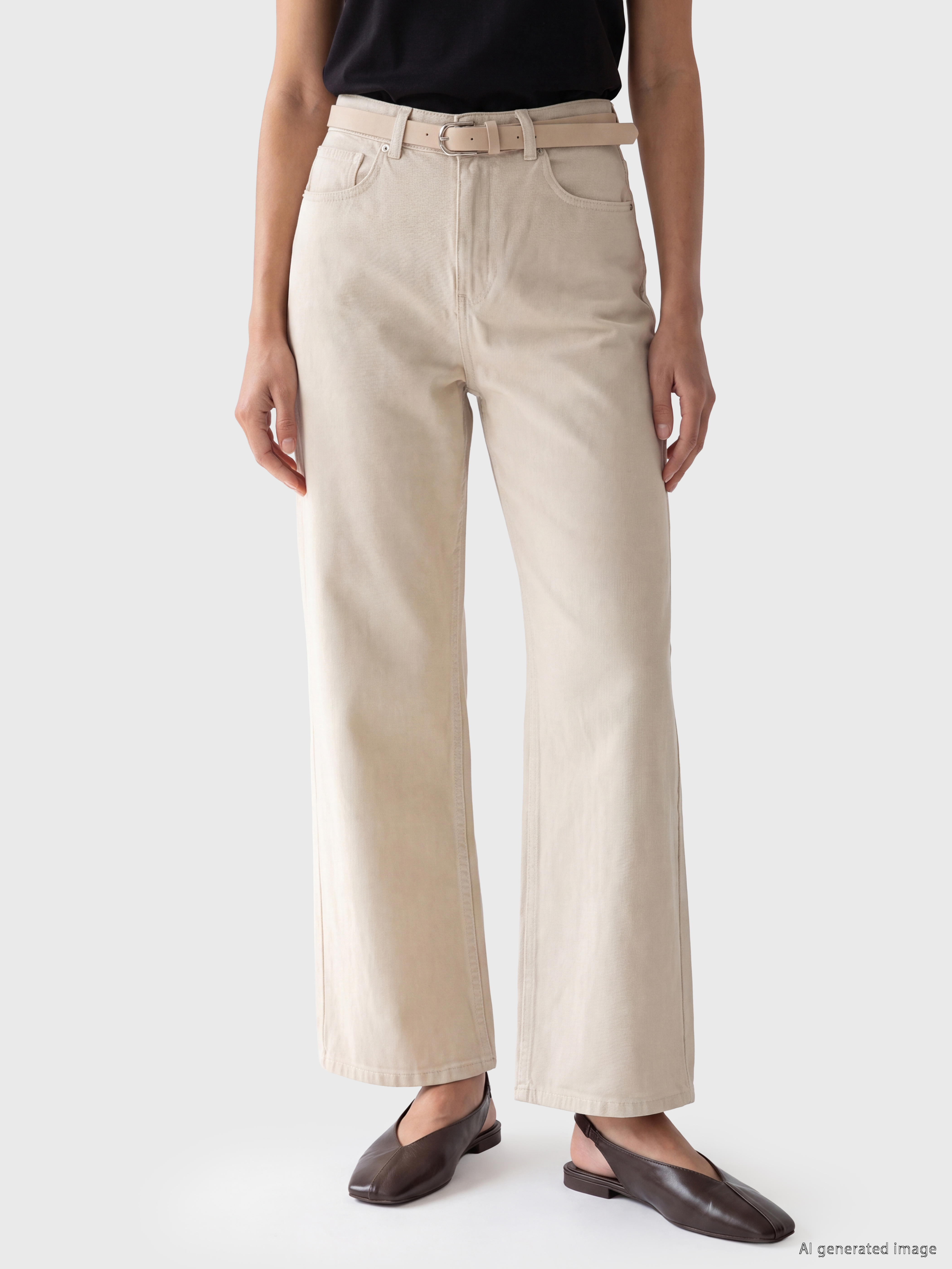 LCW EVERYDAY Beli Kemerli Wideleg Kadın Jean Pantolon görsel 2