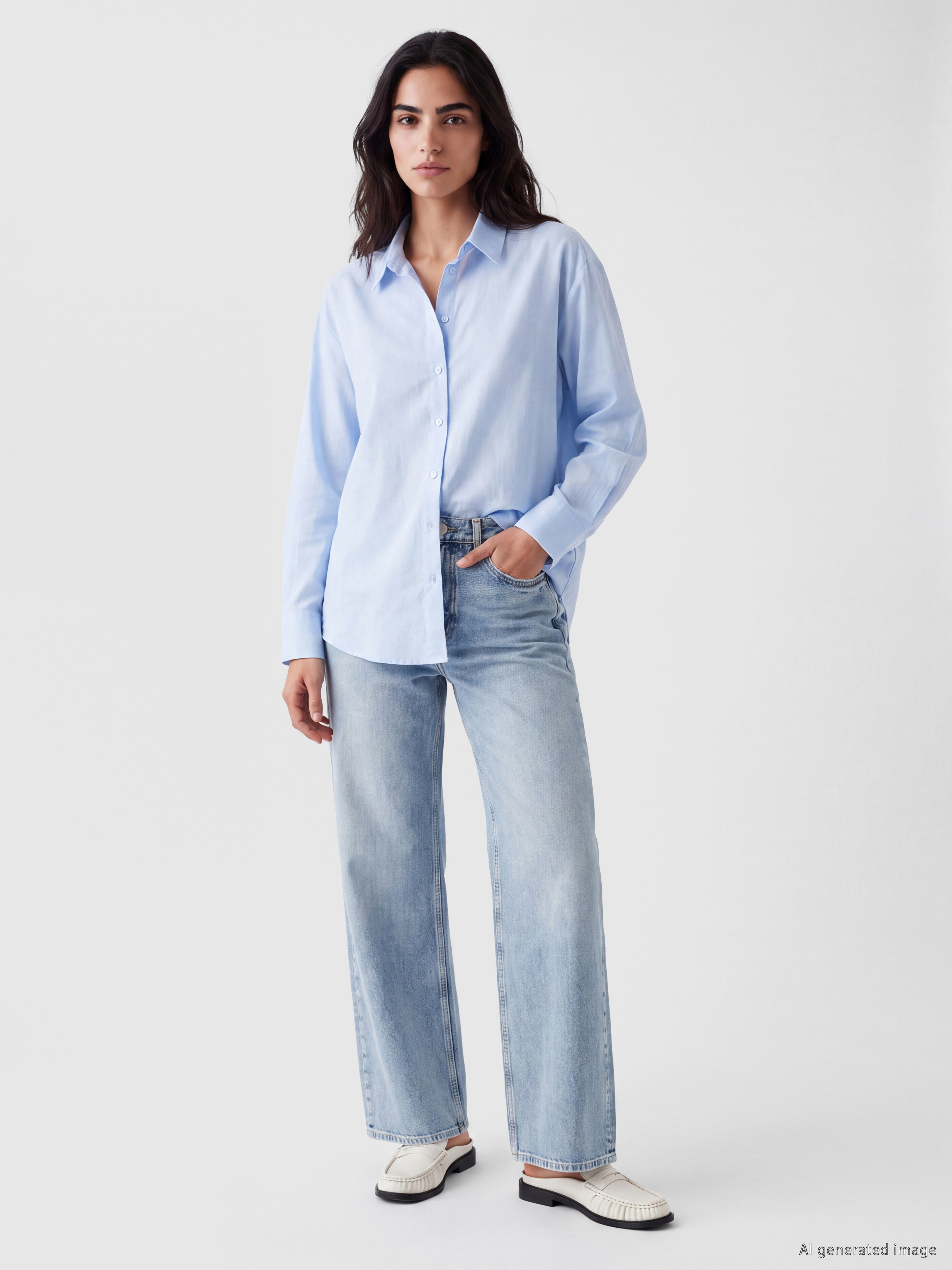 LCW Vision Oversize Poplin Kadın Gömlek görsel 2