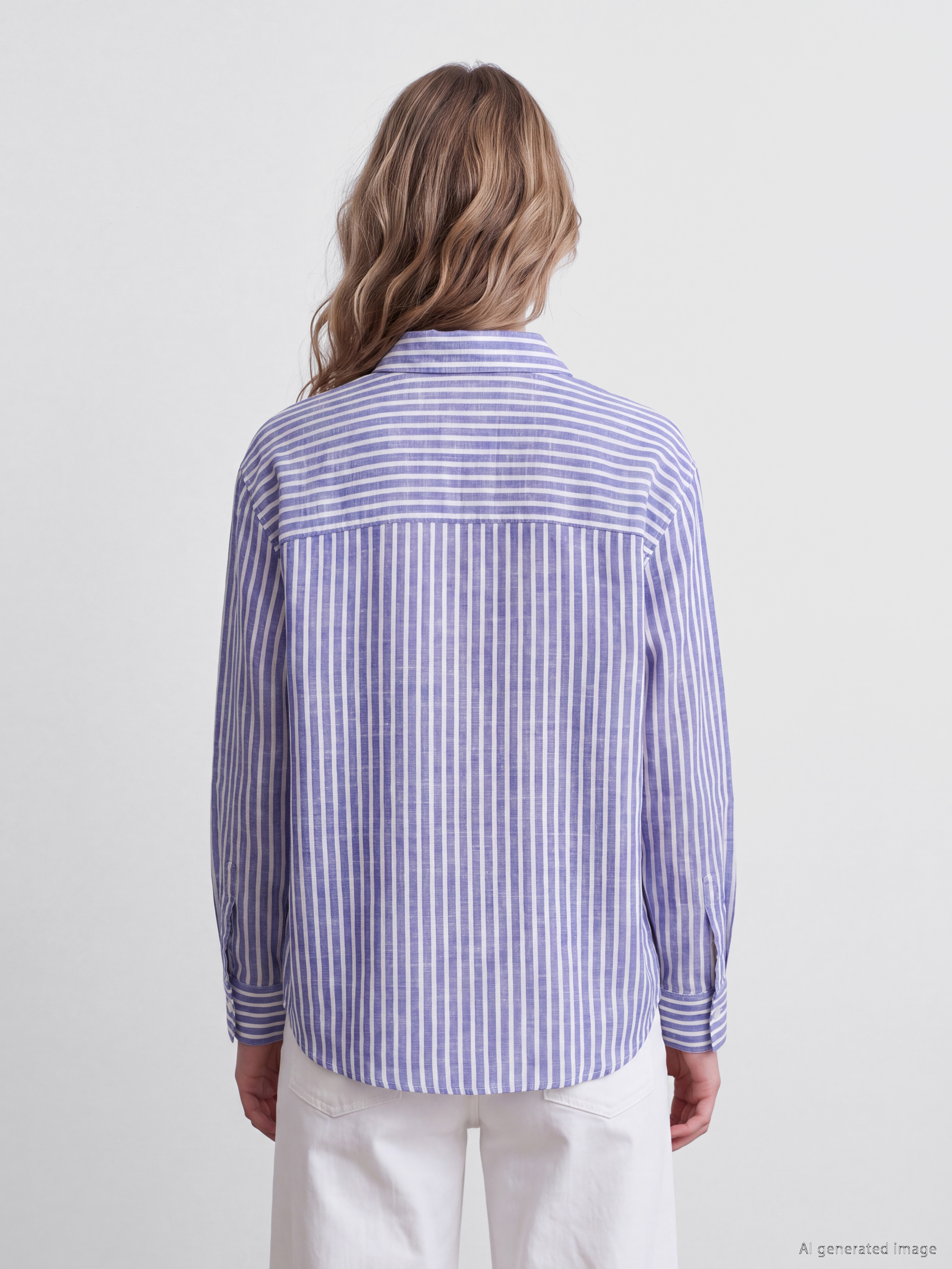 LCW Vision Çizgili Oversize Poplin Kadın Gömlek görsel 4