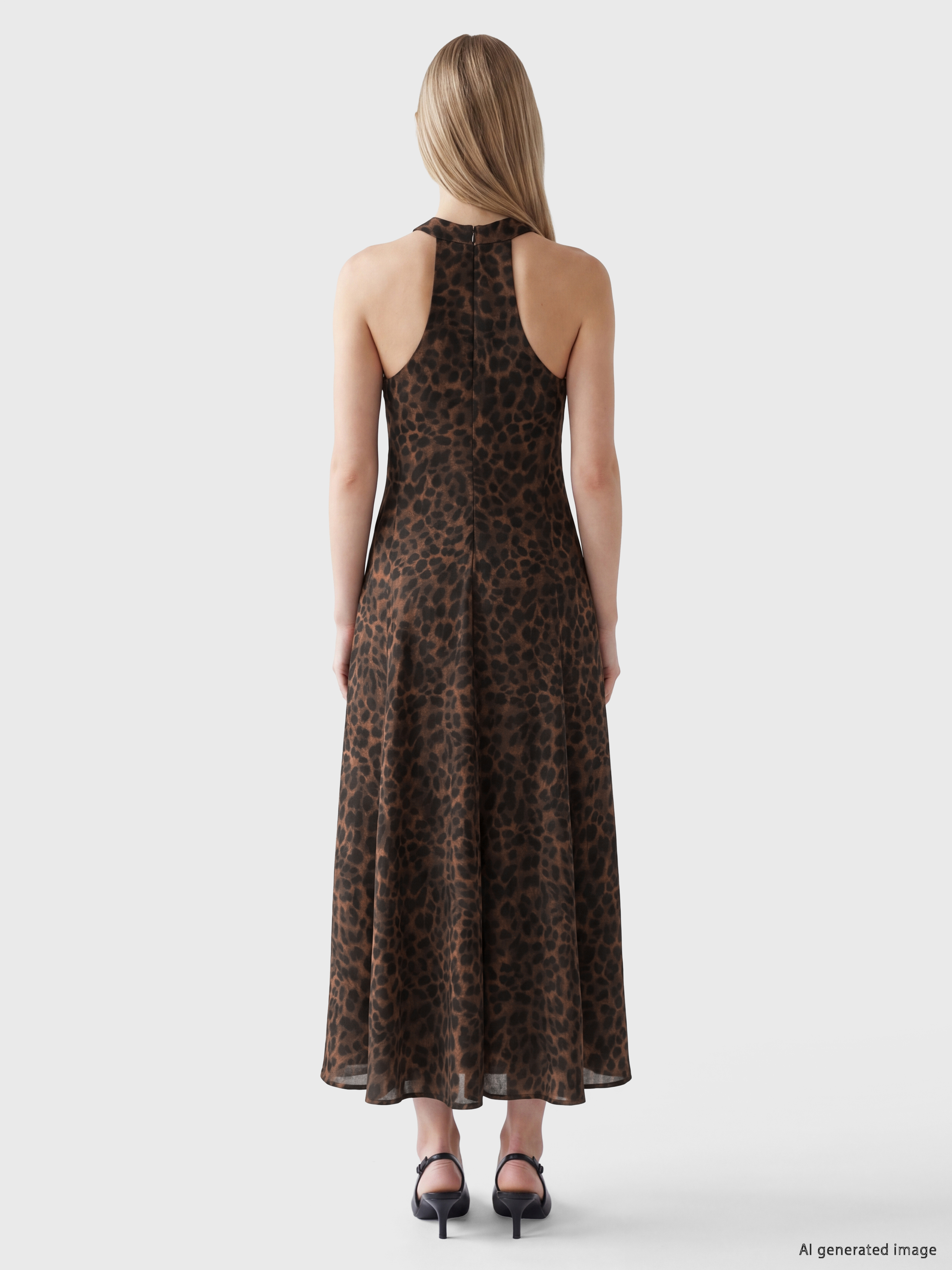 LCW Vision Halter Yaka Leopar Desenli A Kesim Elbise görsel 5