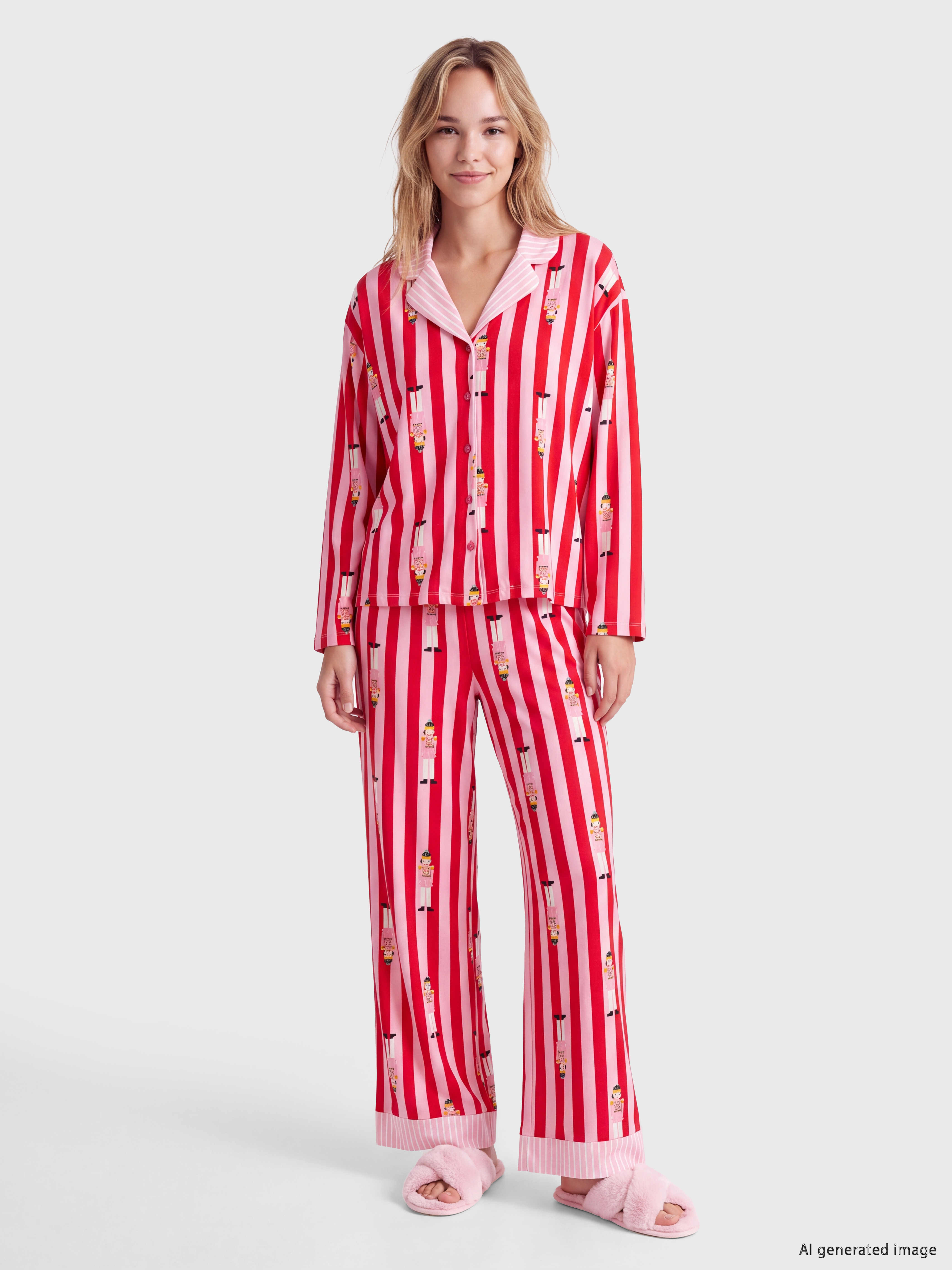 LCW Young Gömlek Yaka Desenli Kadın Pijama Takım