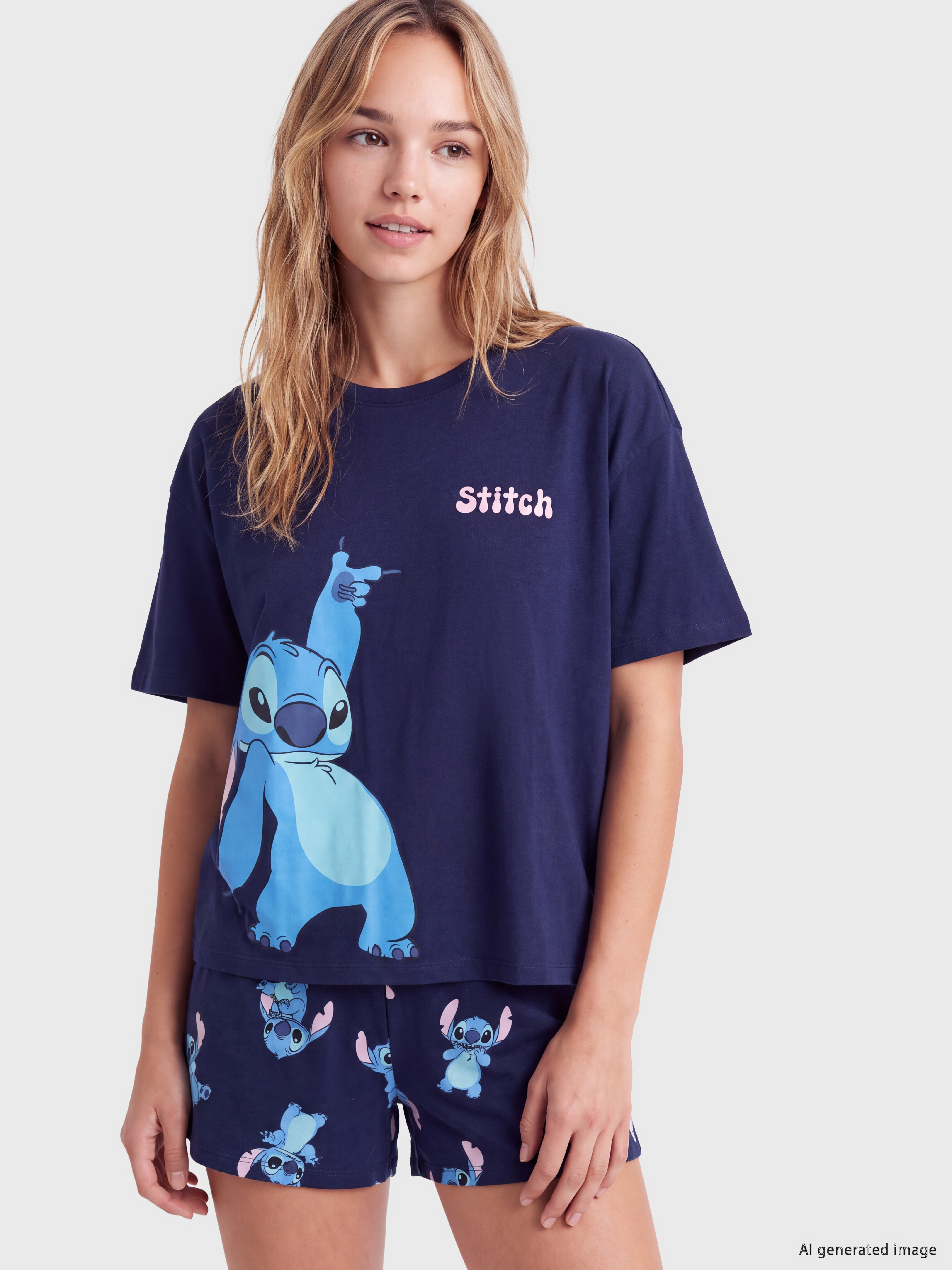 LCW Young Stitch Baskılı Kadın Şortlu Pijama Takımı görsel 2
