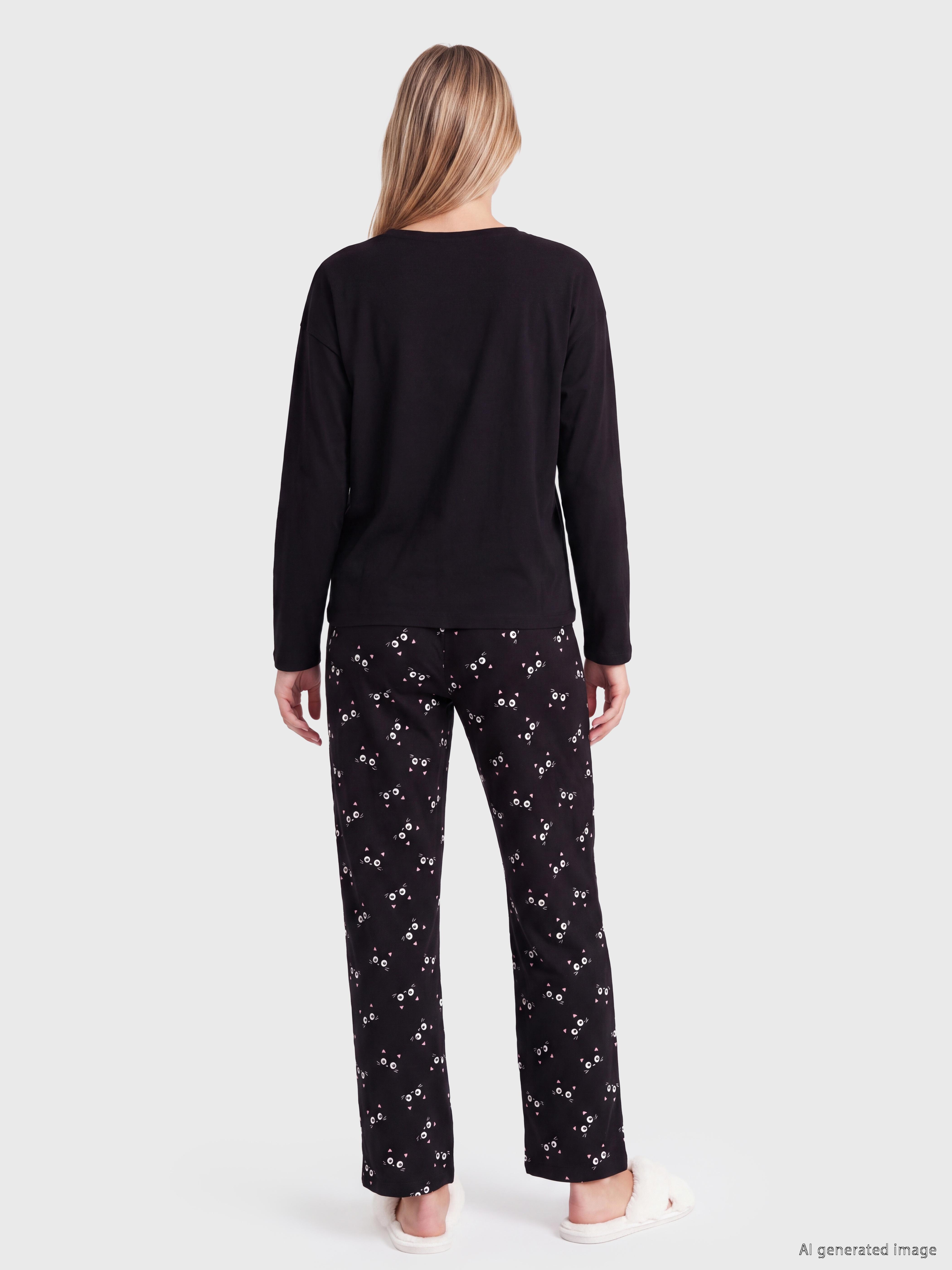 LCW Young Bisiklet Yaka Baskılı Kadın Pijama Takım görsel 4
