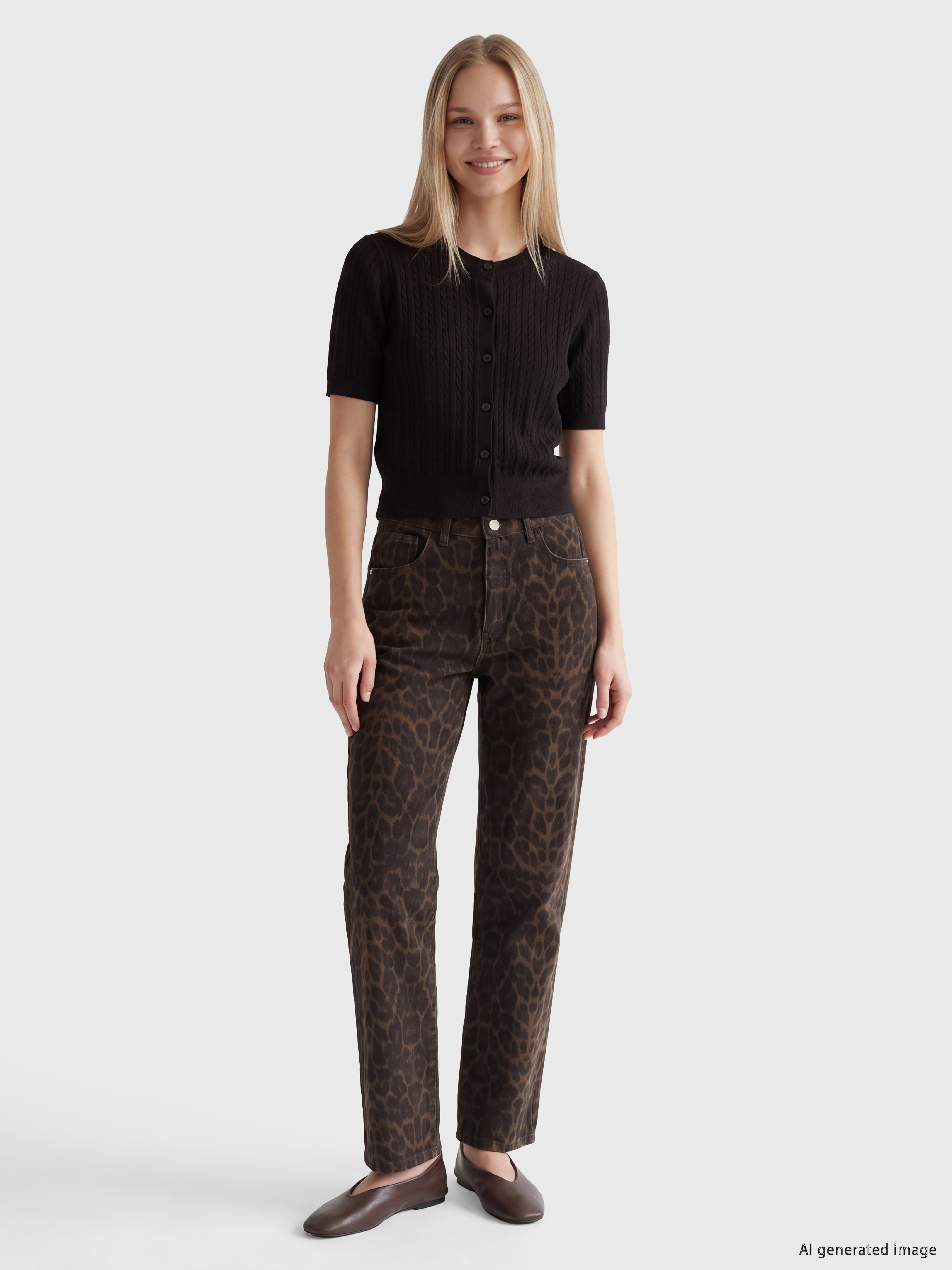 LCW Jeans Leopar Desenli Straight Fit Kadın Jean Pantolon görsel 2