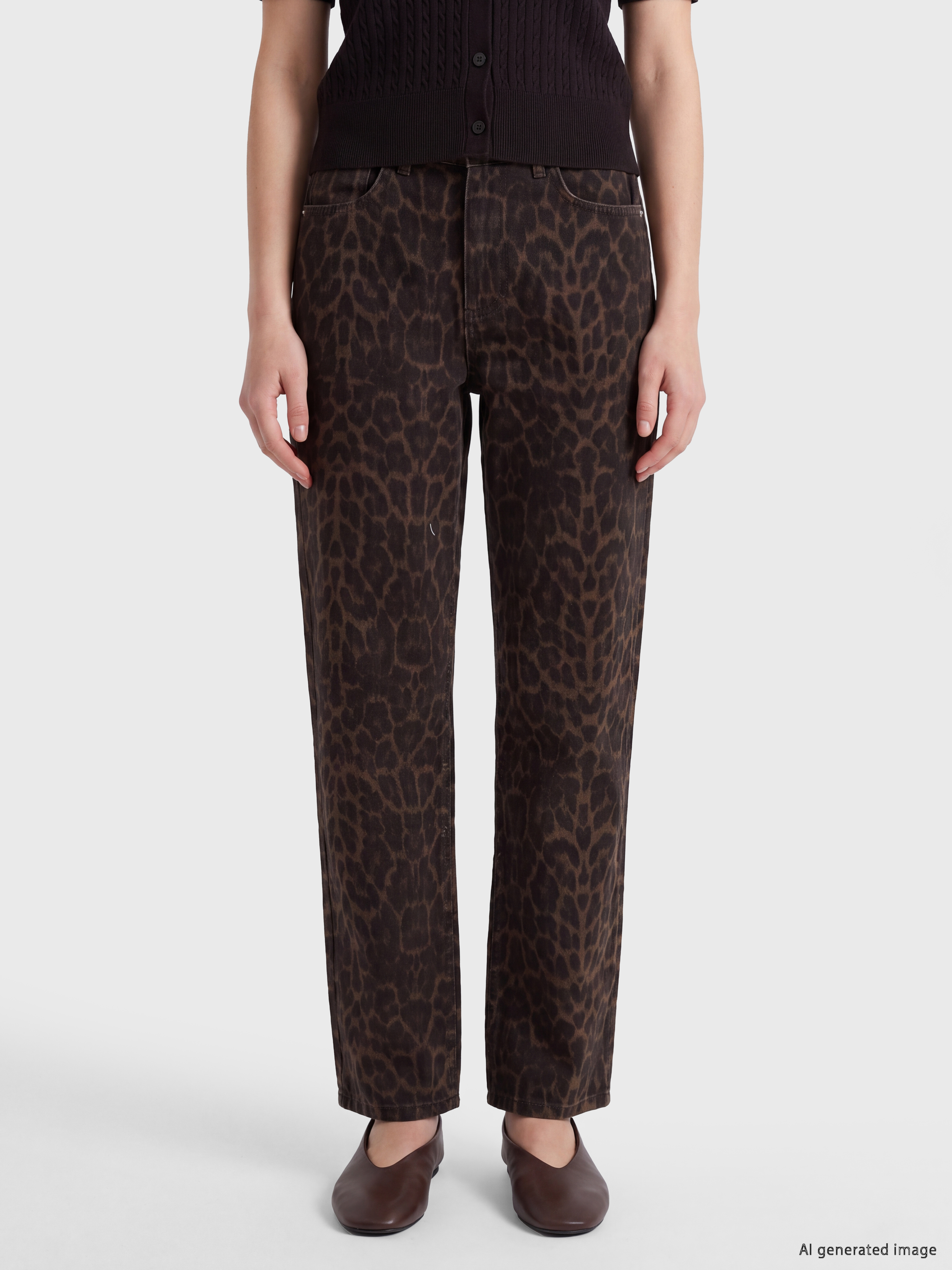 LCW Jeans Leopar Desenli Straight Fit Kadın Jean Pantolon görsel 3