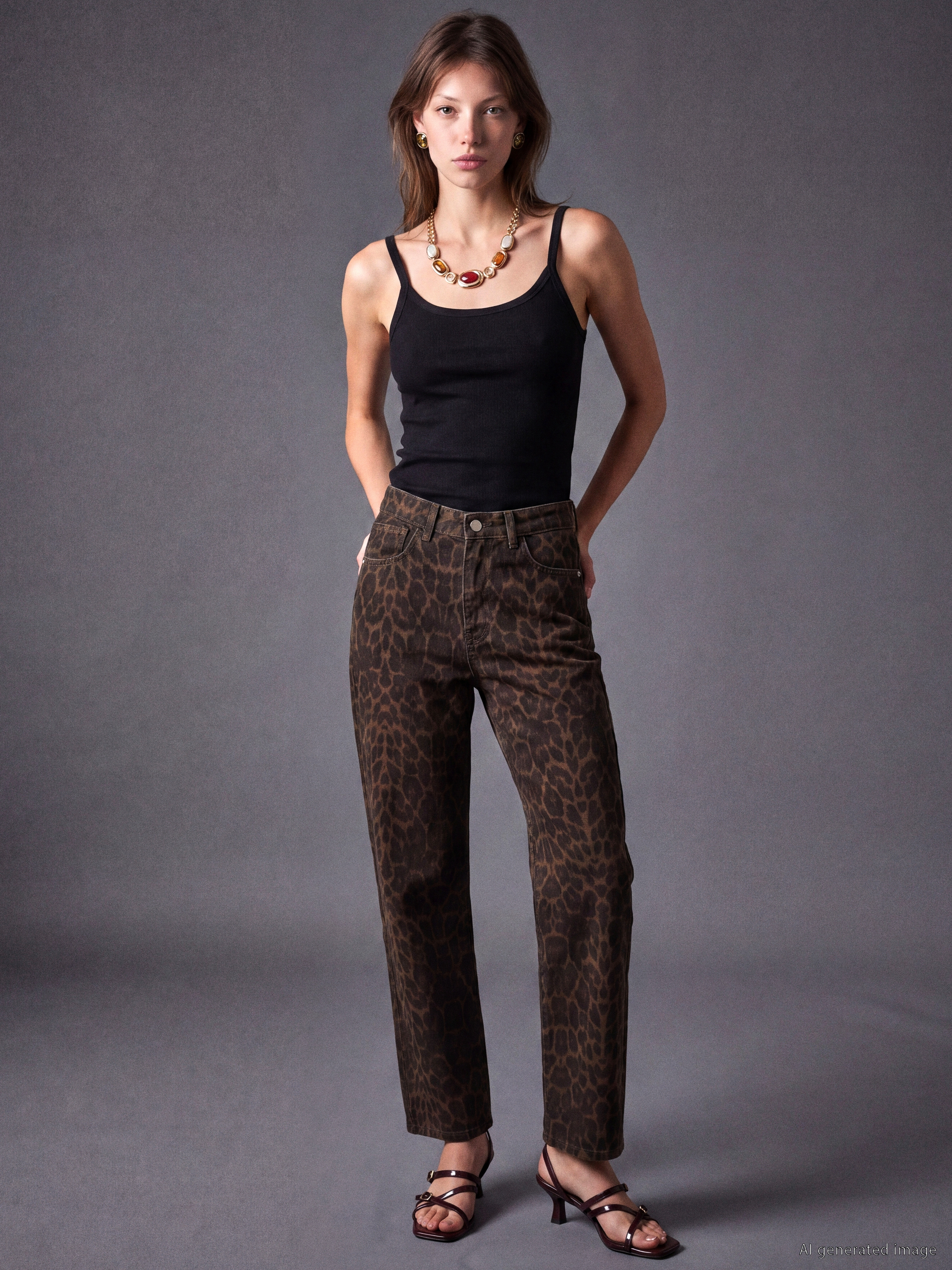 LCW Jeans Leopar Desenli Straight Fit Kadın Jean Pantolon