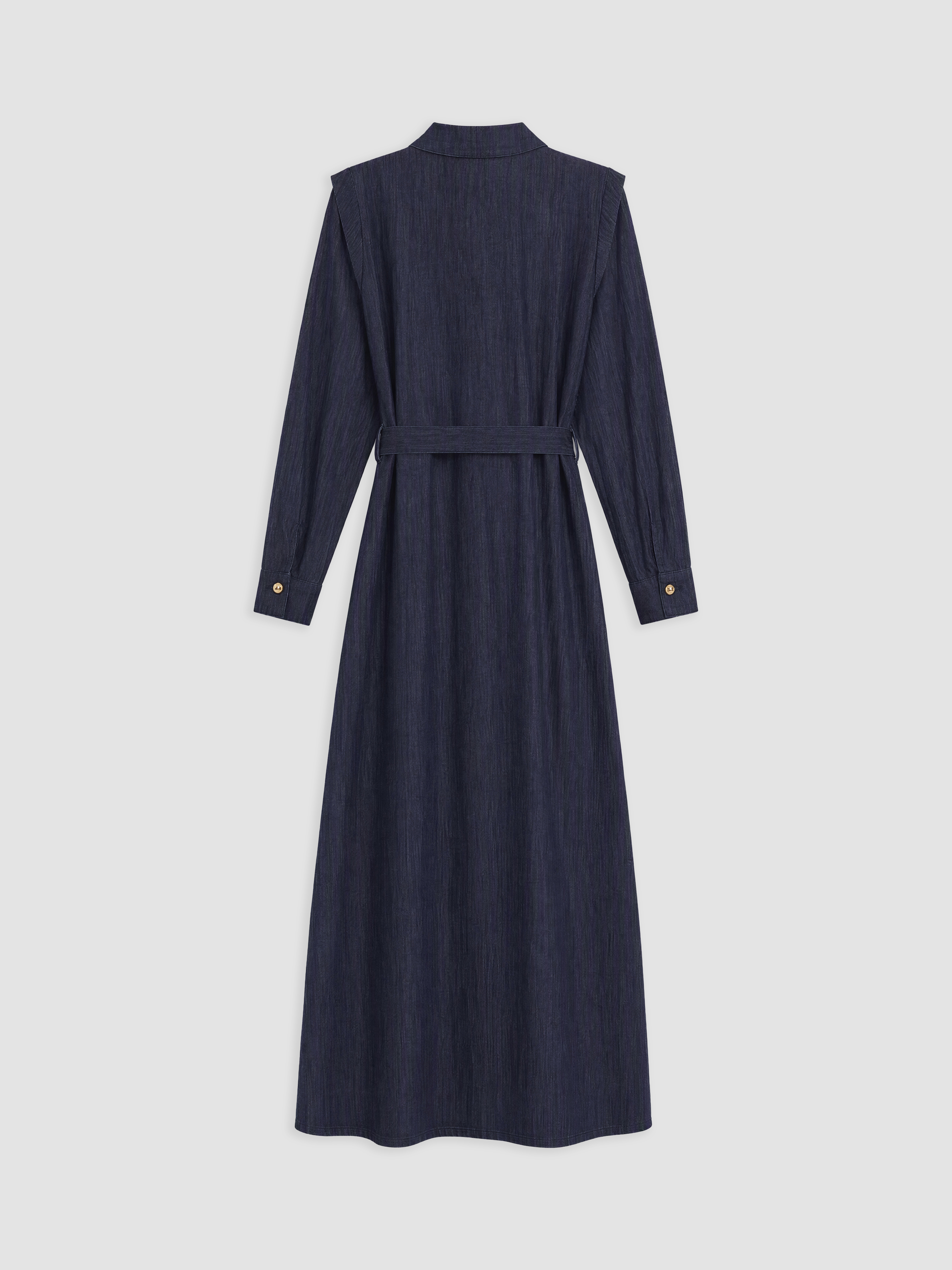 LCW Modest Beli Kemerli Fırfırlı Jean Gömlek Elbise görsel 5