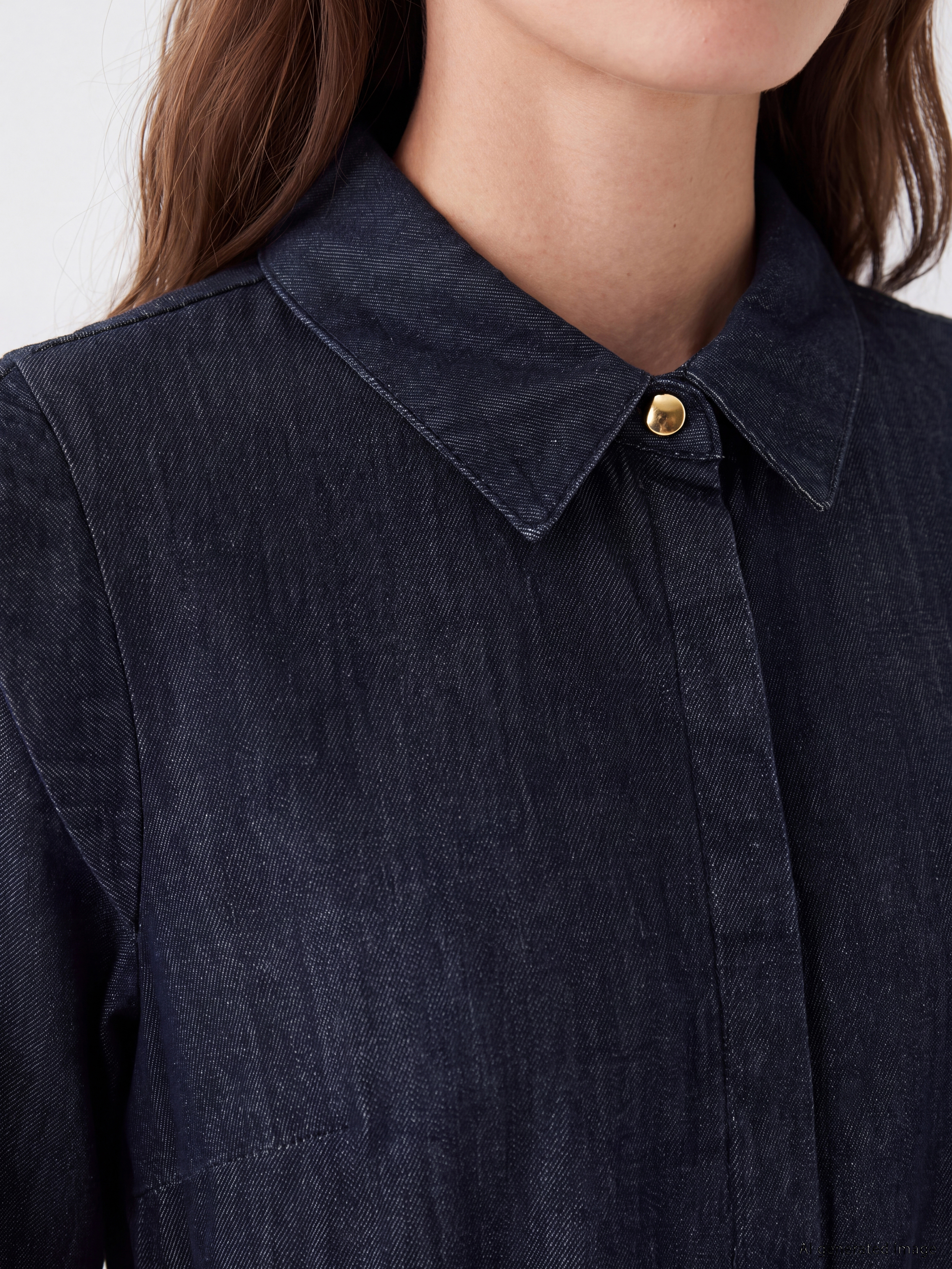 LCW Modest Beli Kemerli Fırfırlı Jean Gömlek Elbise görsel 2