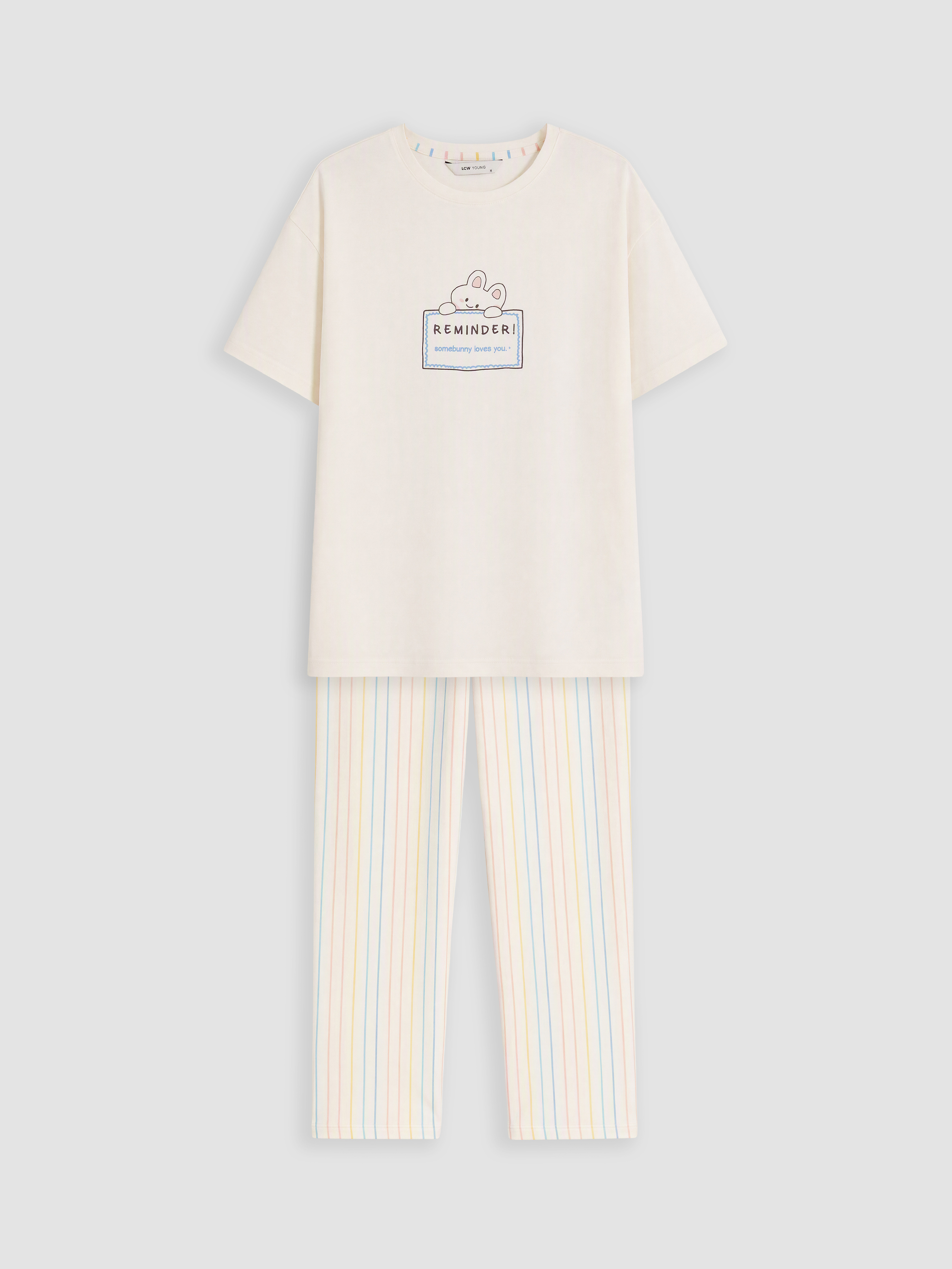 LCW Young Bisiklet Yaka Baskılı Kadın Pijama Takım görsel 5