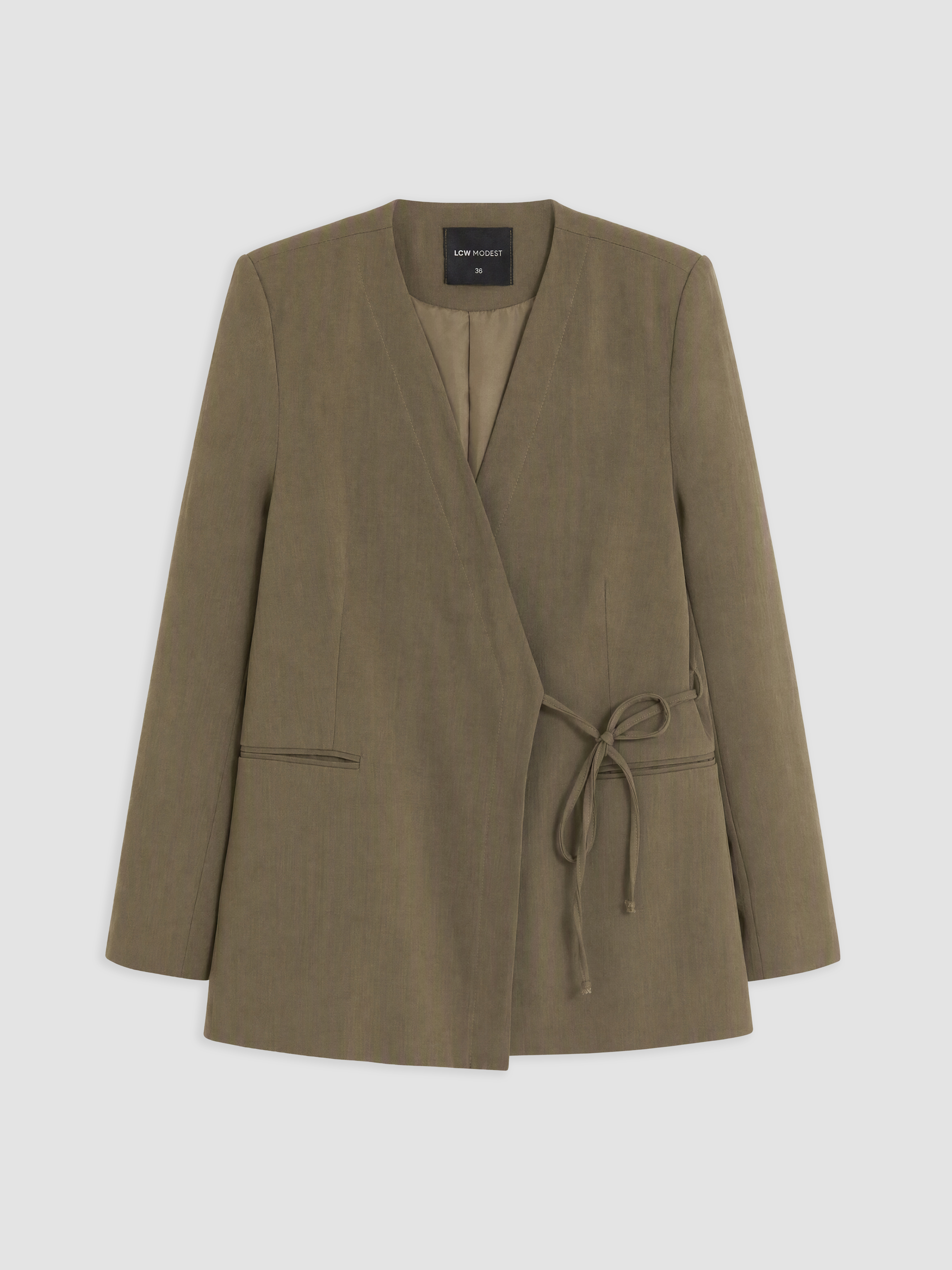 LCW Modest Kruvaze Yaka Bağlamalı Oversize Kadın Blazer Ceket görsel 5