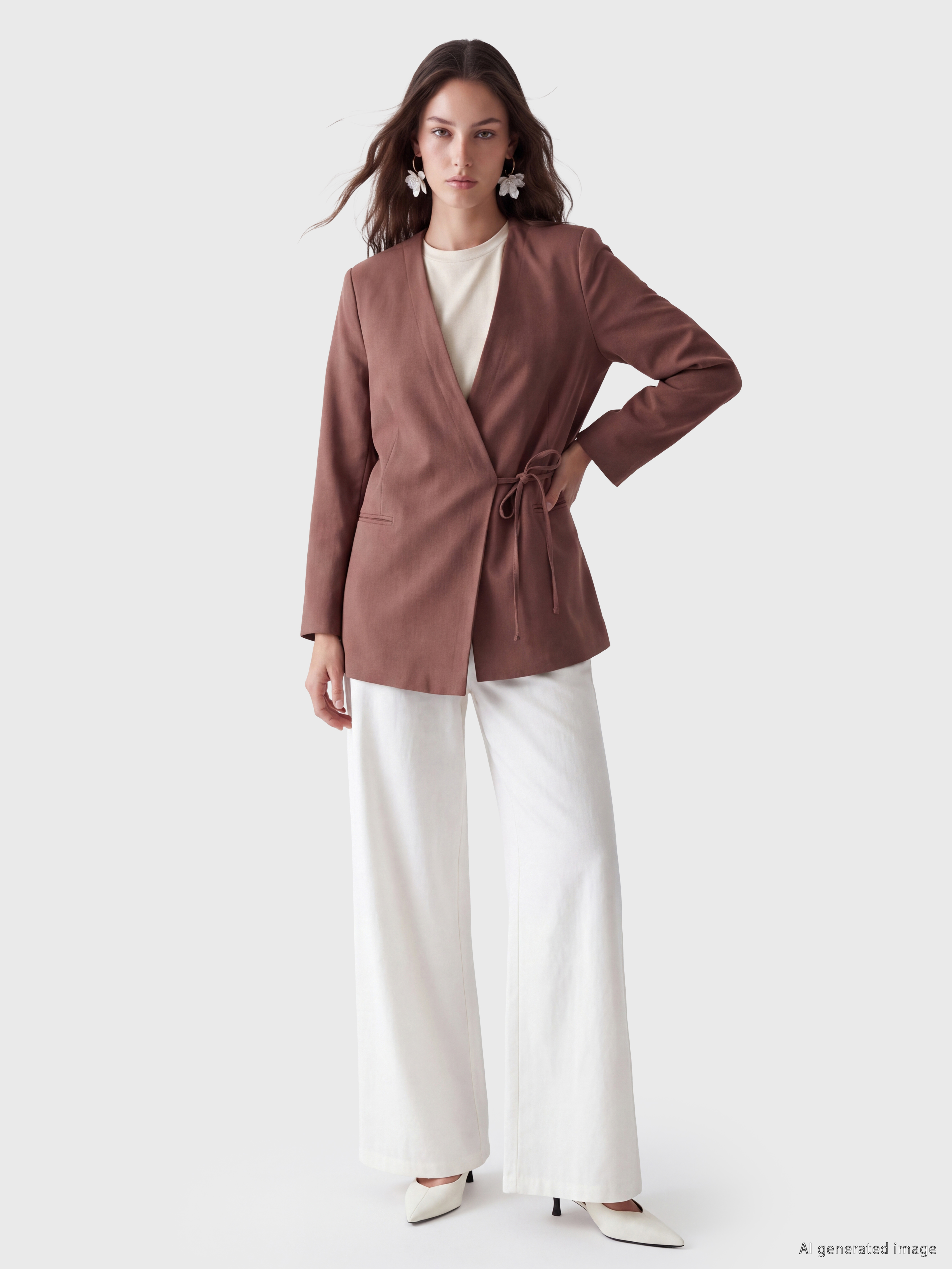 LCW Modest Kruvaze Yaka Bağlamalı Oversize Kadın Blazer Ceket görsel 2