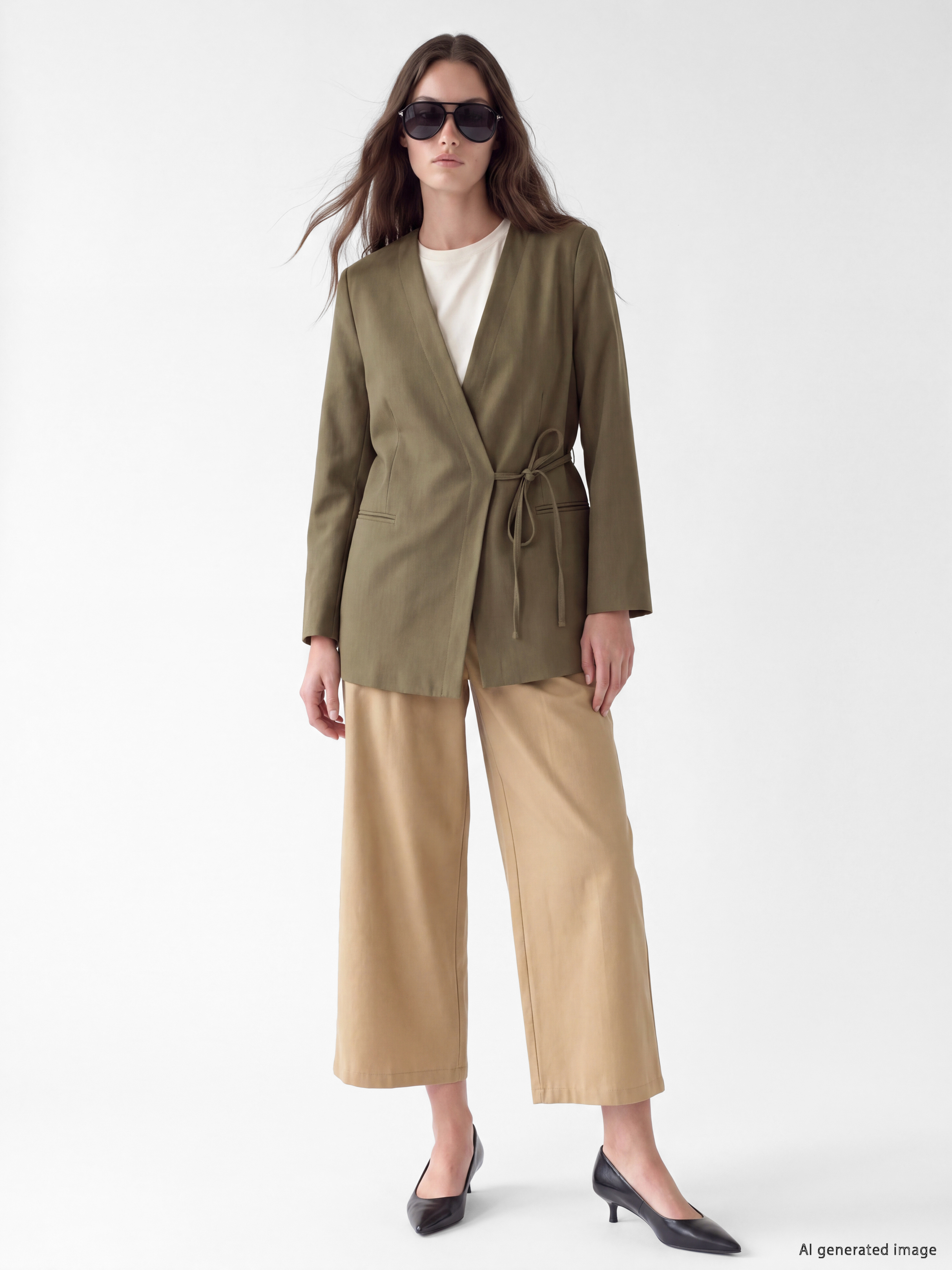 LCW Modest Kruvaze Yaka Bağlamalı Oversize Kadın Blazer Ceket görsel 2