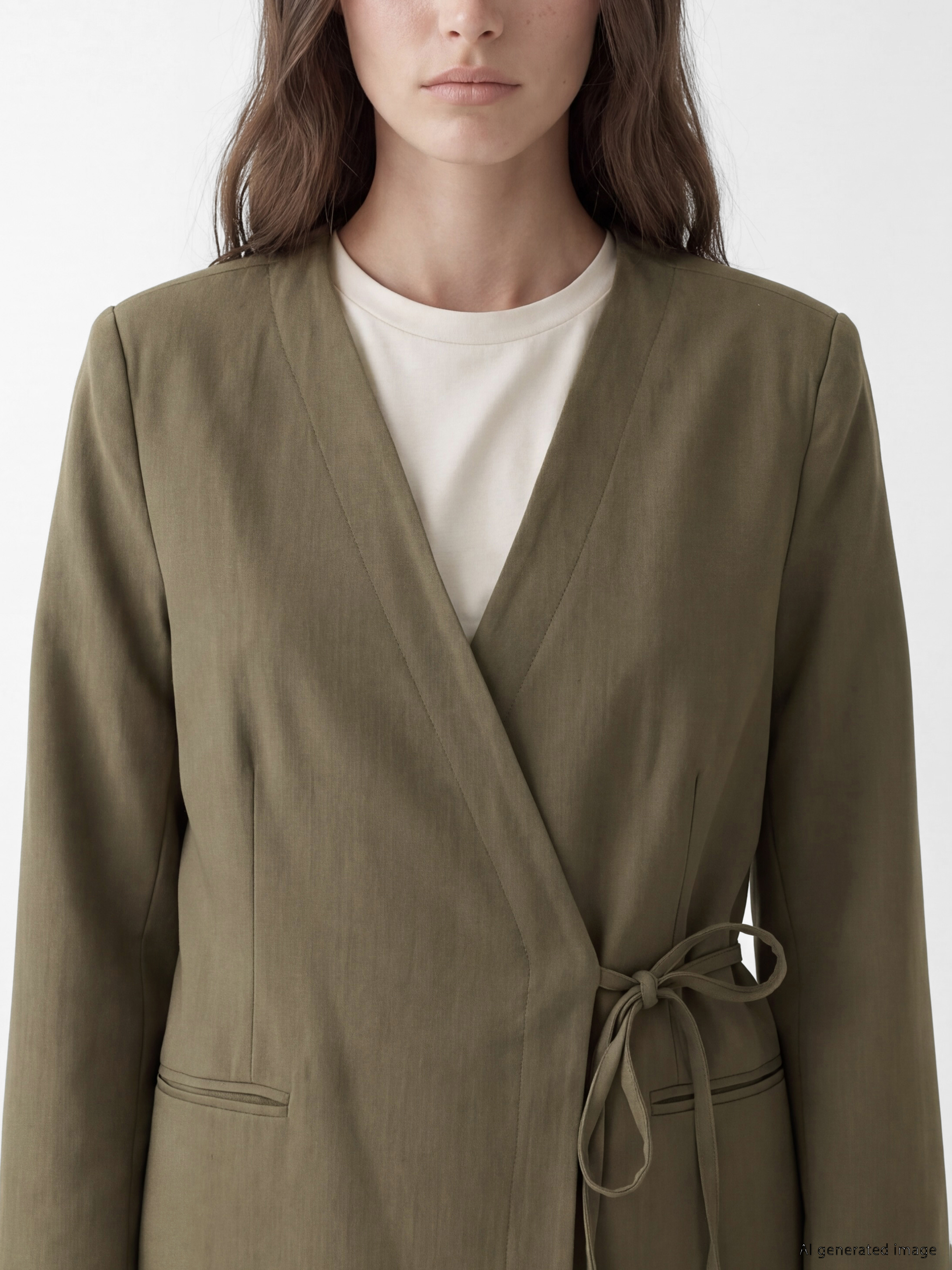 LCW Modest Kruvaze Yaka Bağlamalı Oversize Kadın Blazer Ceket görsel 3