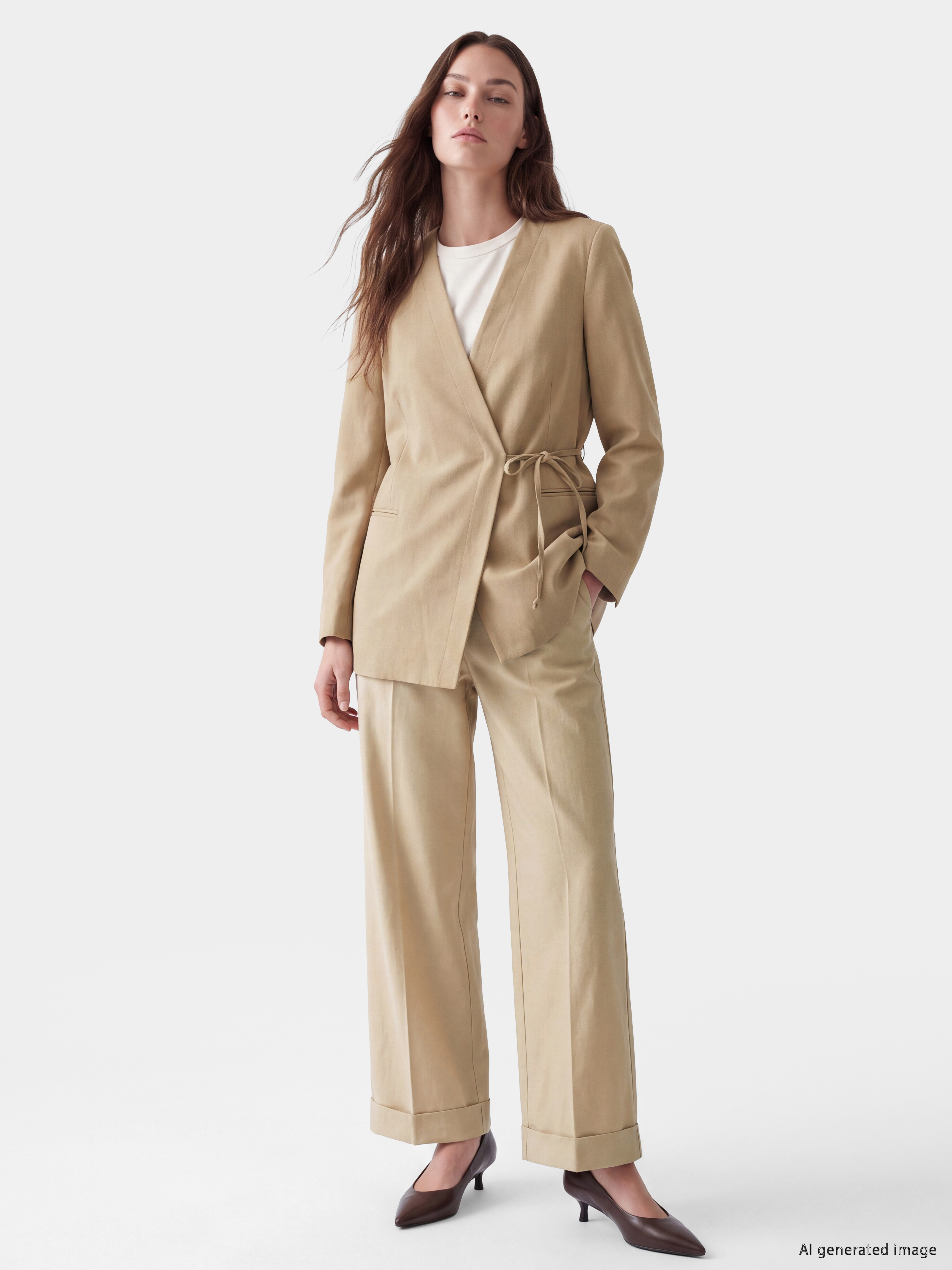 LCW Modest Kruvaze Yaka Bağlamalı Oversize Kadın Blazer Ceket görsel 2