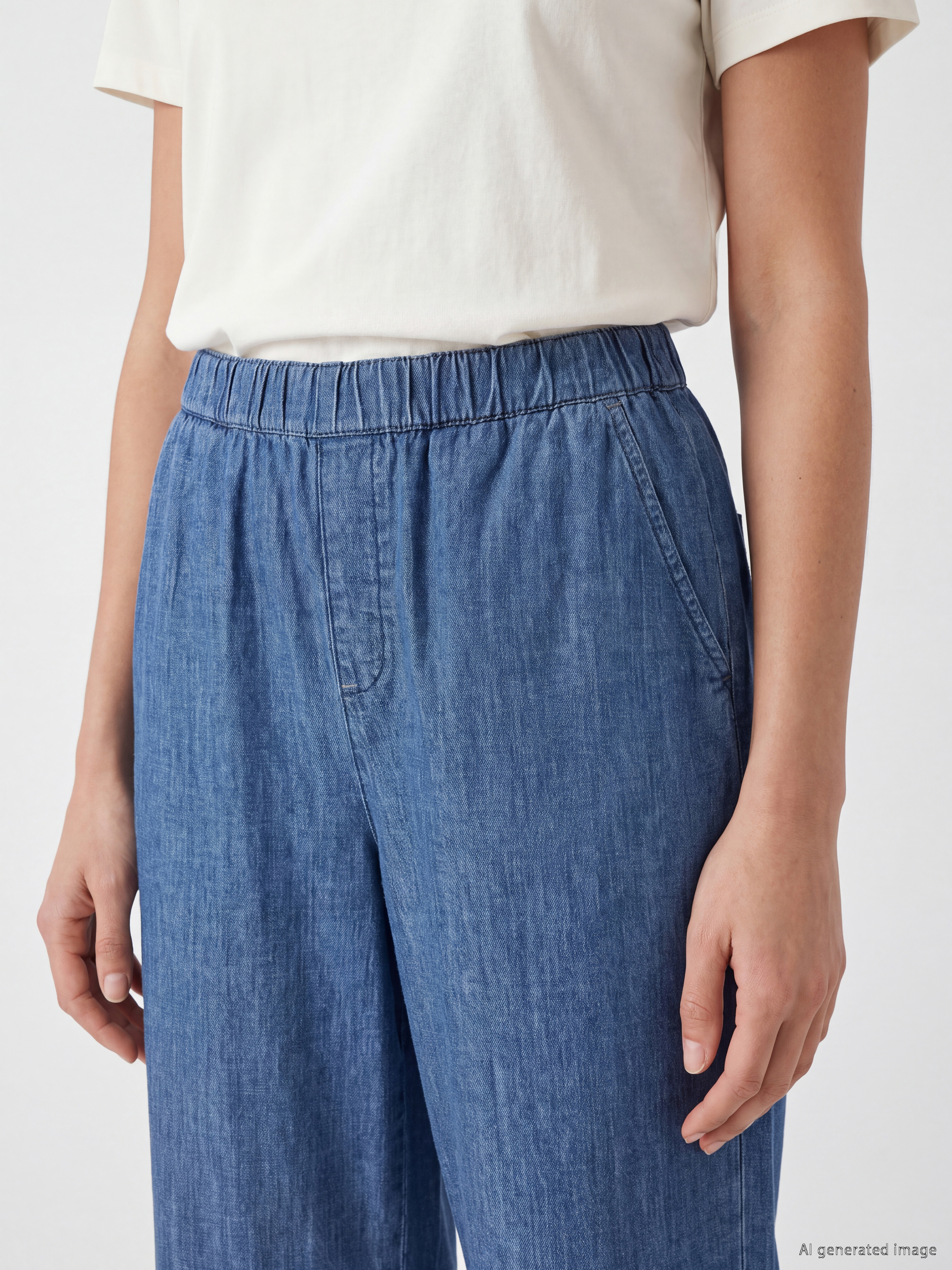 LCWAIKIKI Classic Beli Lastikli Wideleg Kadın Jean Pantolon görsel 3