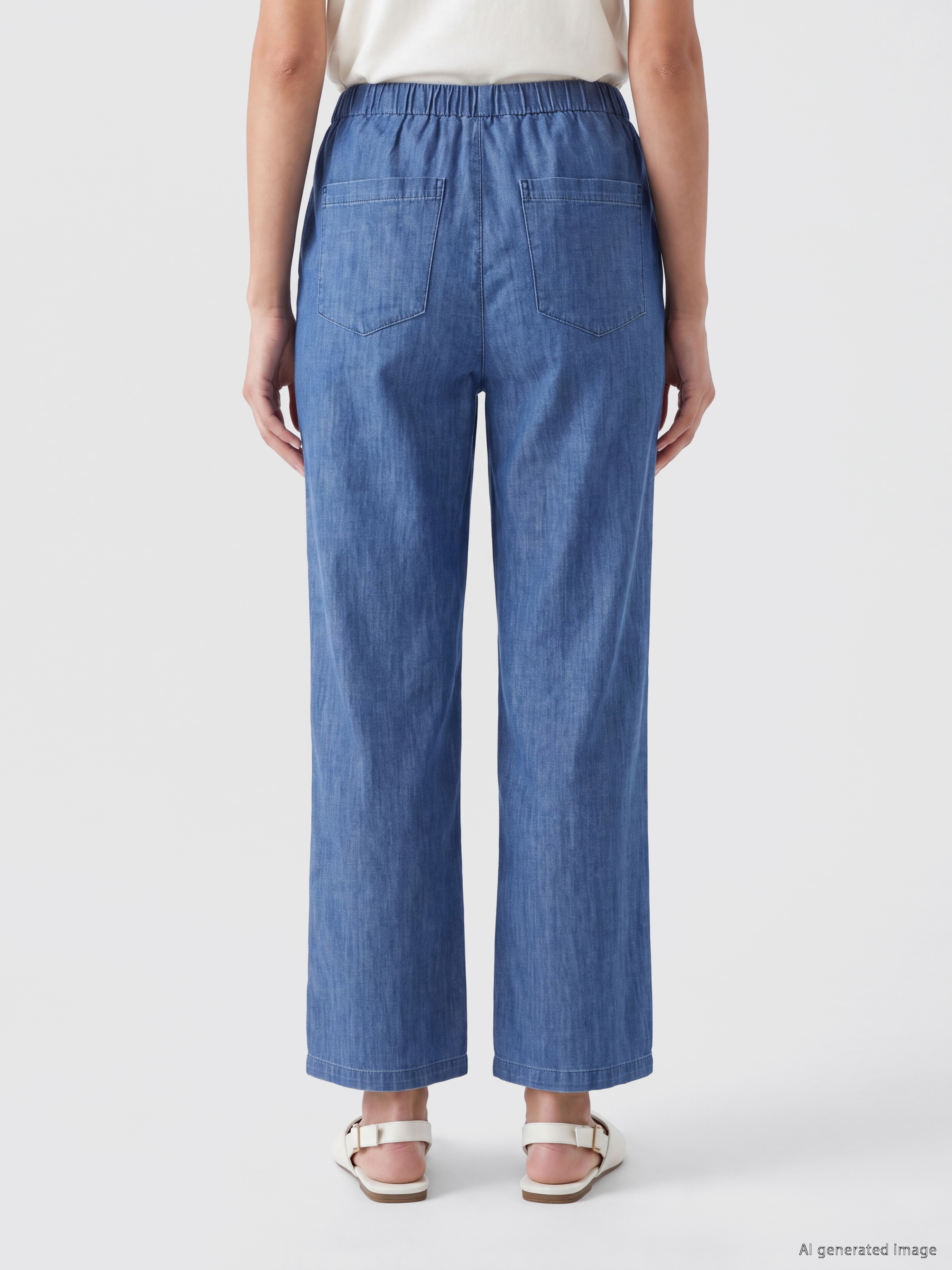 LCWAIKIKI Classic Beli Lastikli Wideleg Kadın Jean Pantolon görsel 4