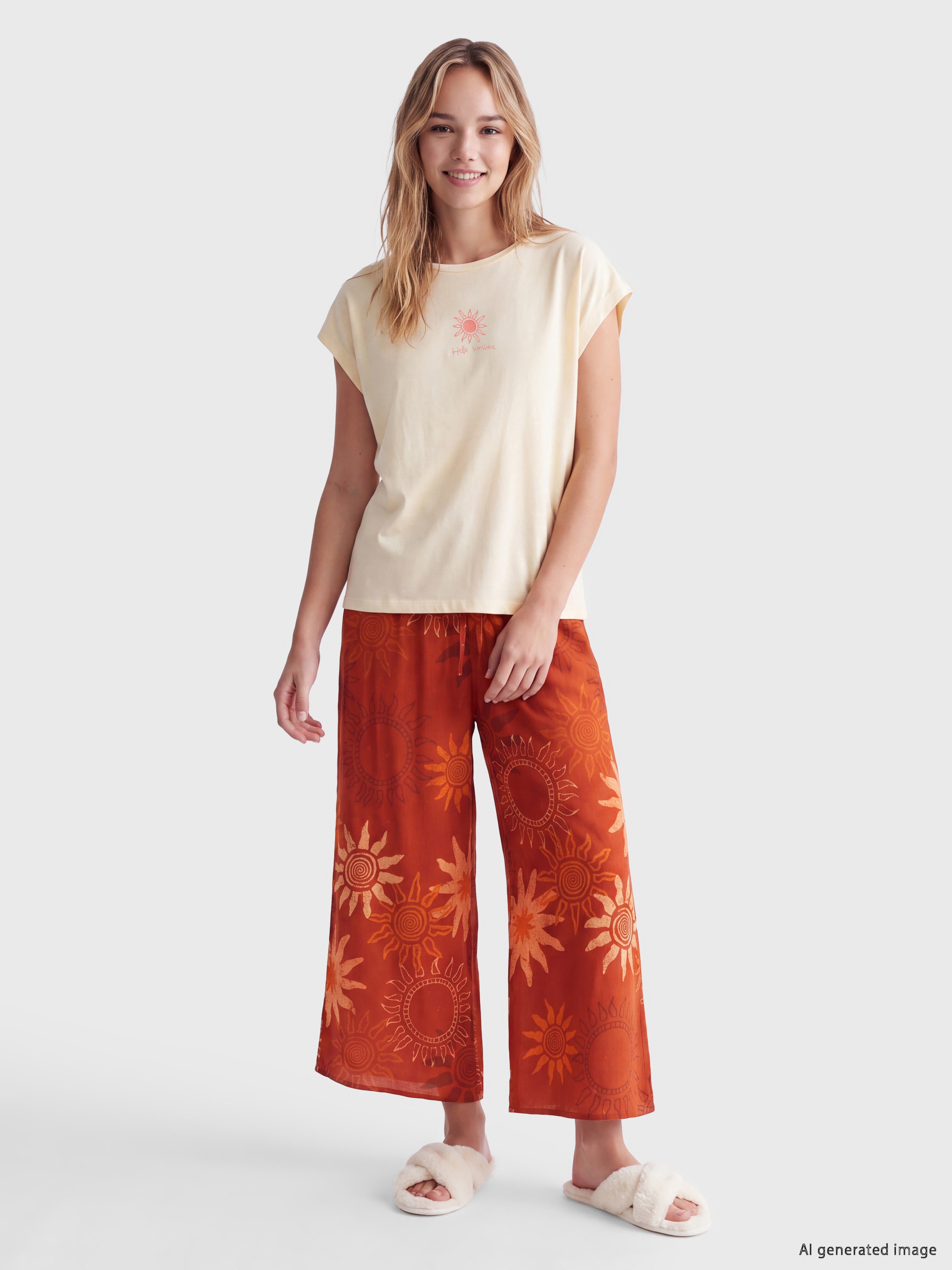 LCW DREAM Bisiklet Yaka Kadın Kaprili Pijama Takımı görsel 2