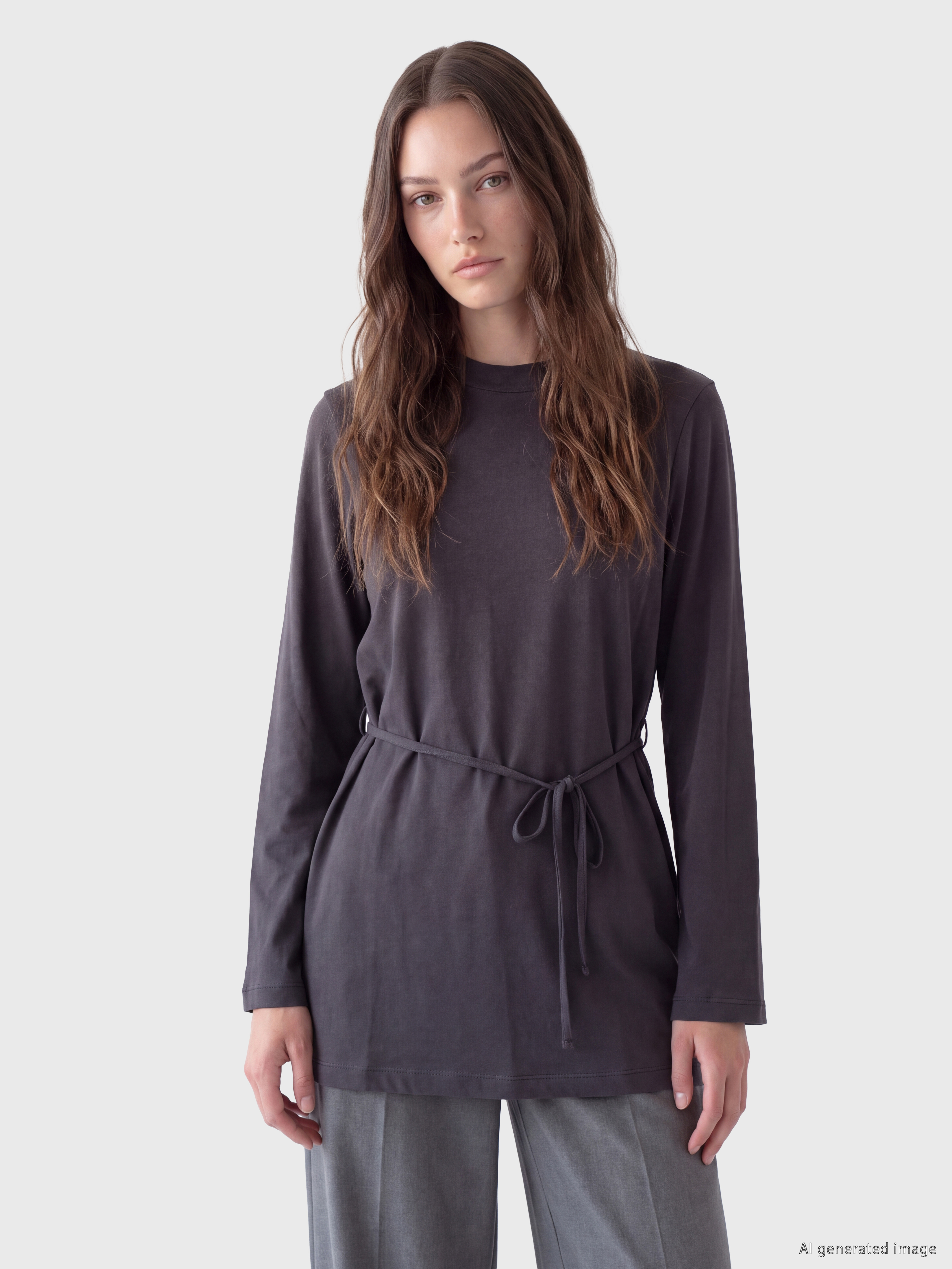 LCW Modest Bisiklet Yaka Kadın Sweatshirt Tunik görsel 2