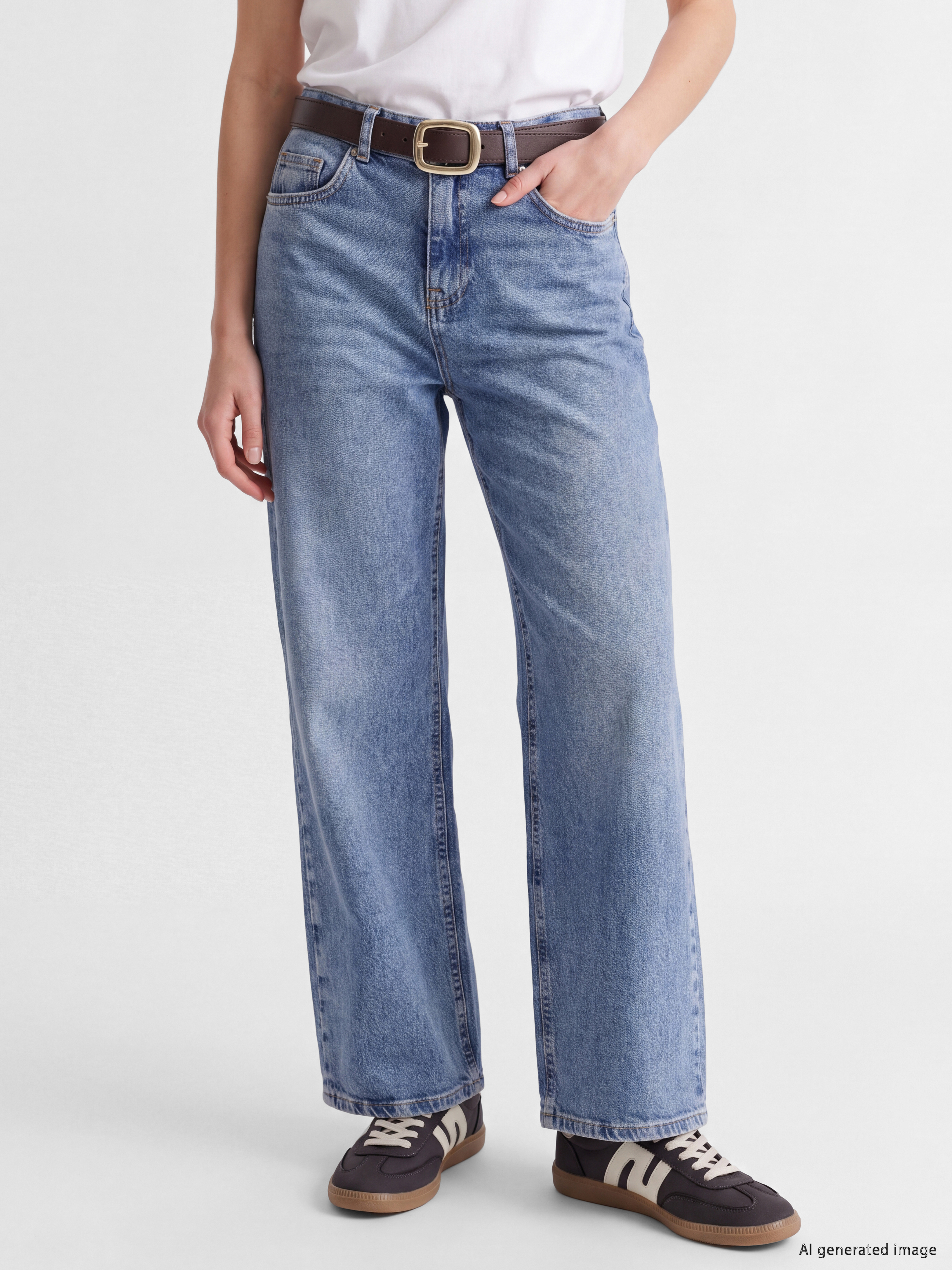 XSIDE Kemerli Wideleg Kadın Jean Pantolon görsel 2