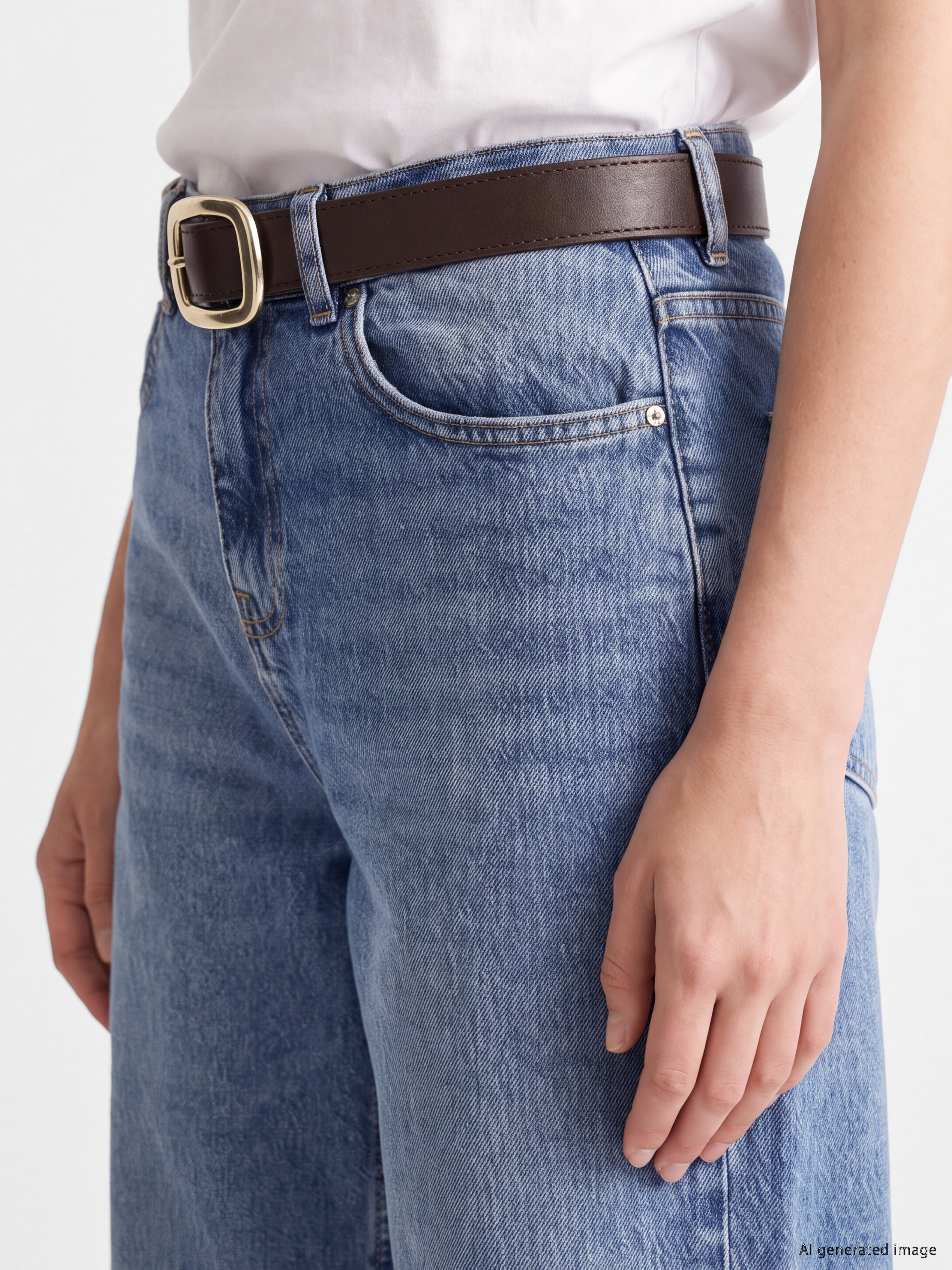 XSIDE Kemerli Wideleg Kadın Jean Pantolon görsel 3