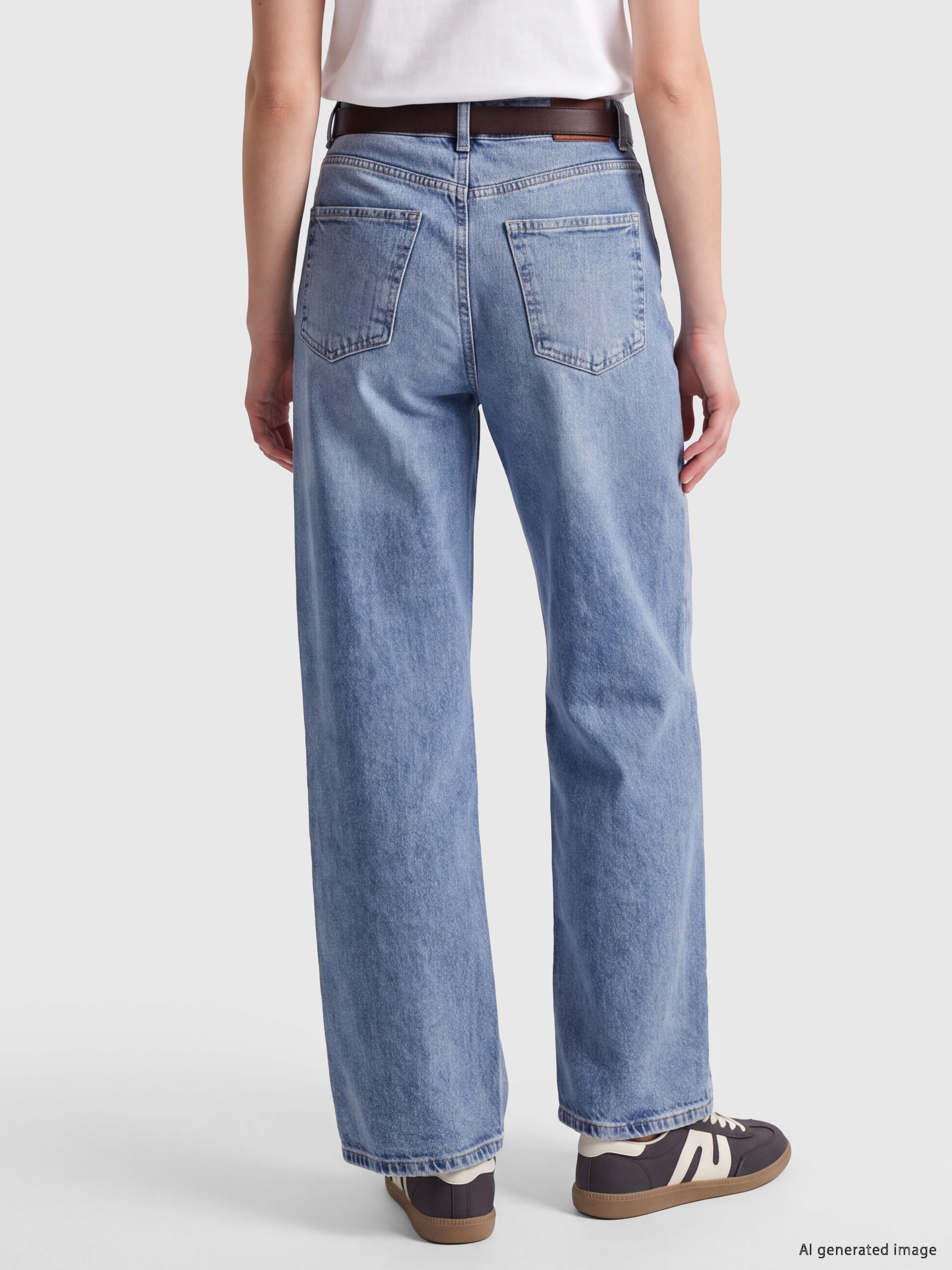 XSIDE Kemerli Wideleg Kadın Jean Pantolon görsel 4